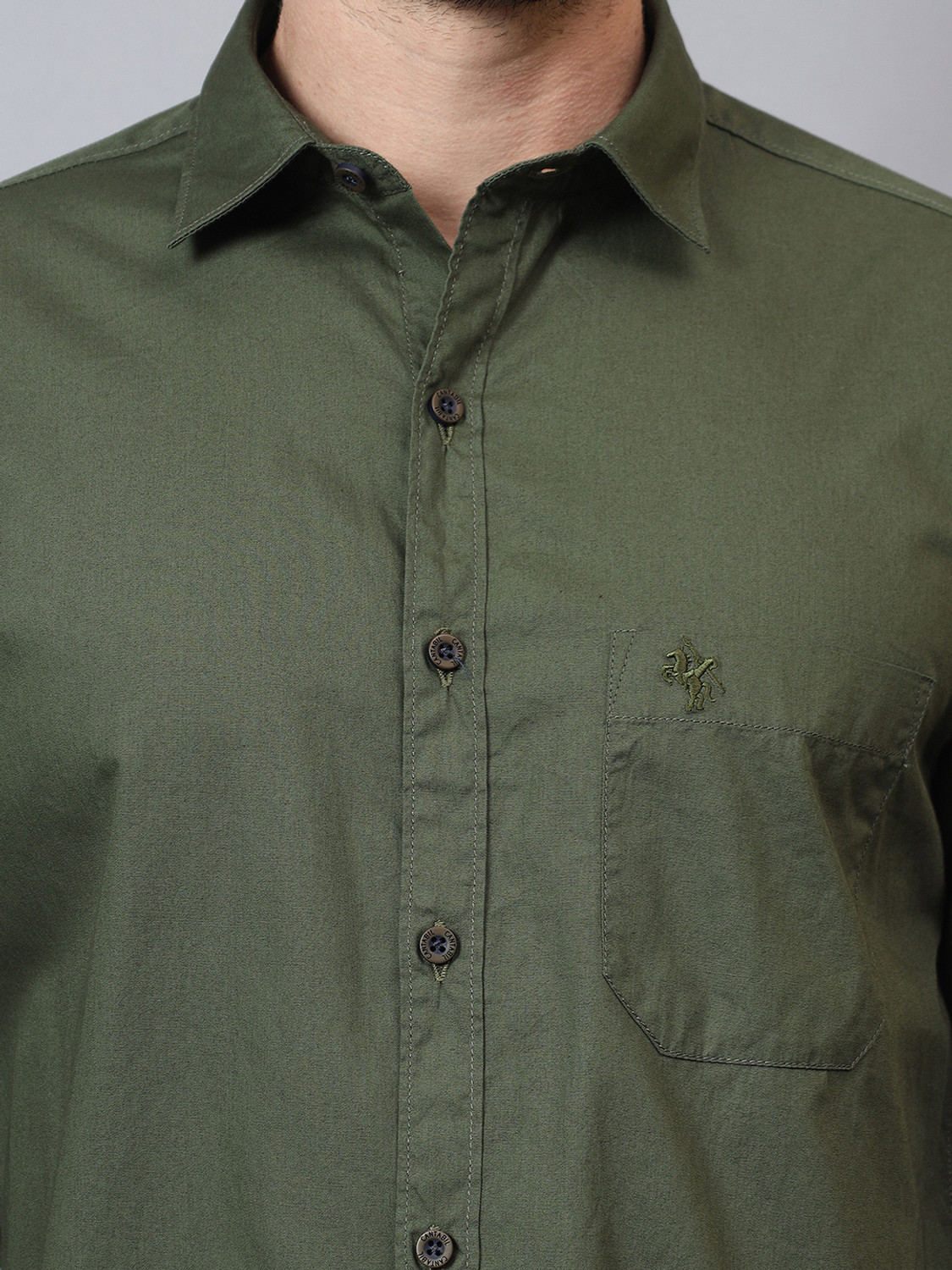 Image of CANTABIL Men Solid Casual Green Shirt