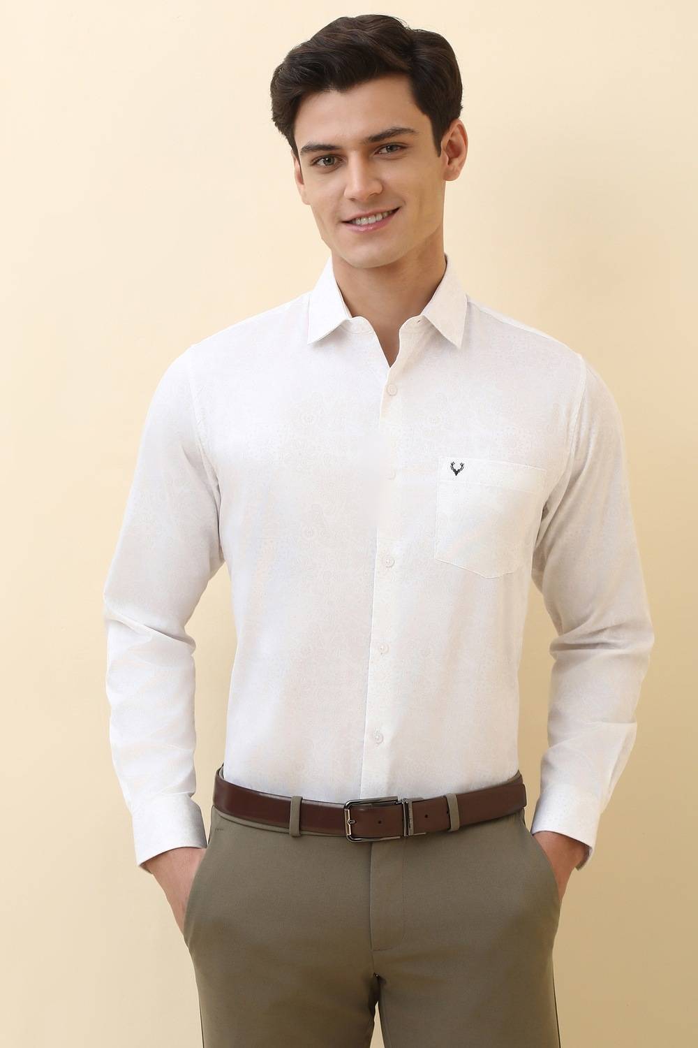 Allen Solly Men Solid Formal Cream Shirt