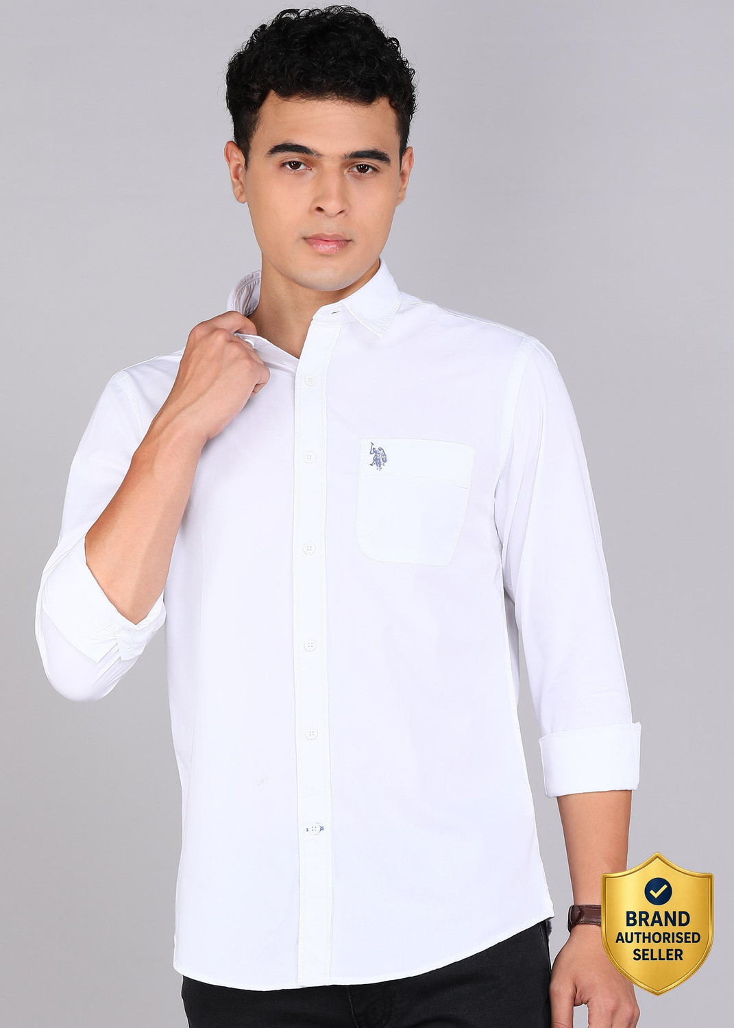Image of U.S. POLO ASSN. Men Solid Casual White Shirt