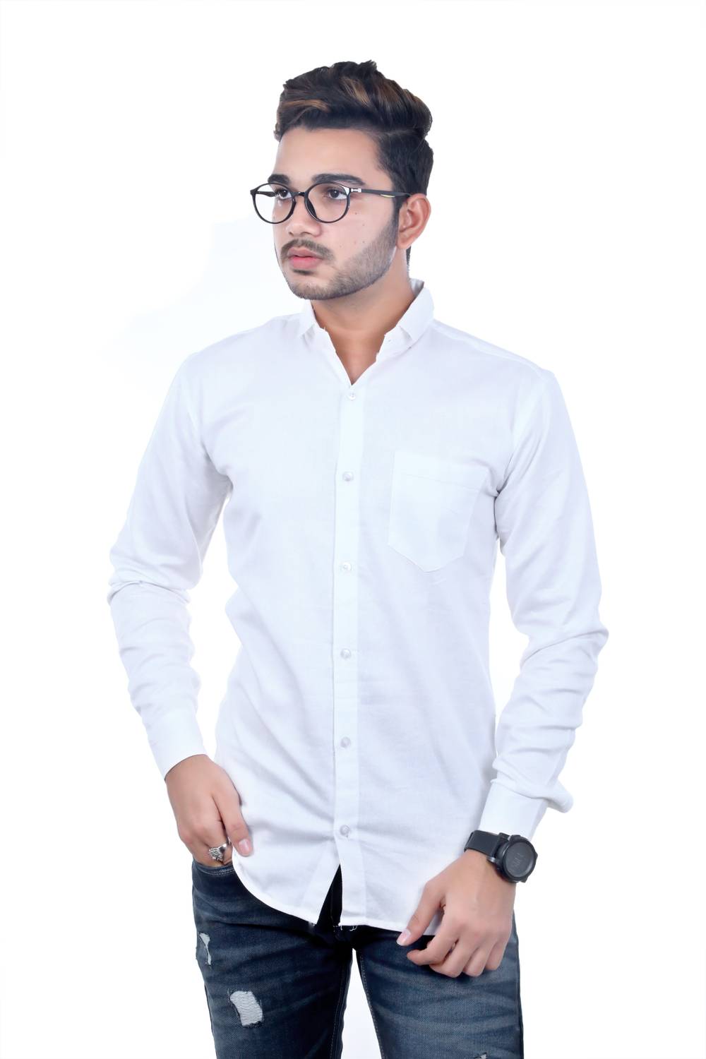 ALMORA Men Regular Fit Solid Slim Collar Casual Shirt