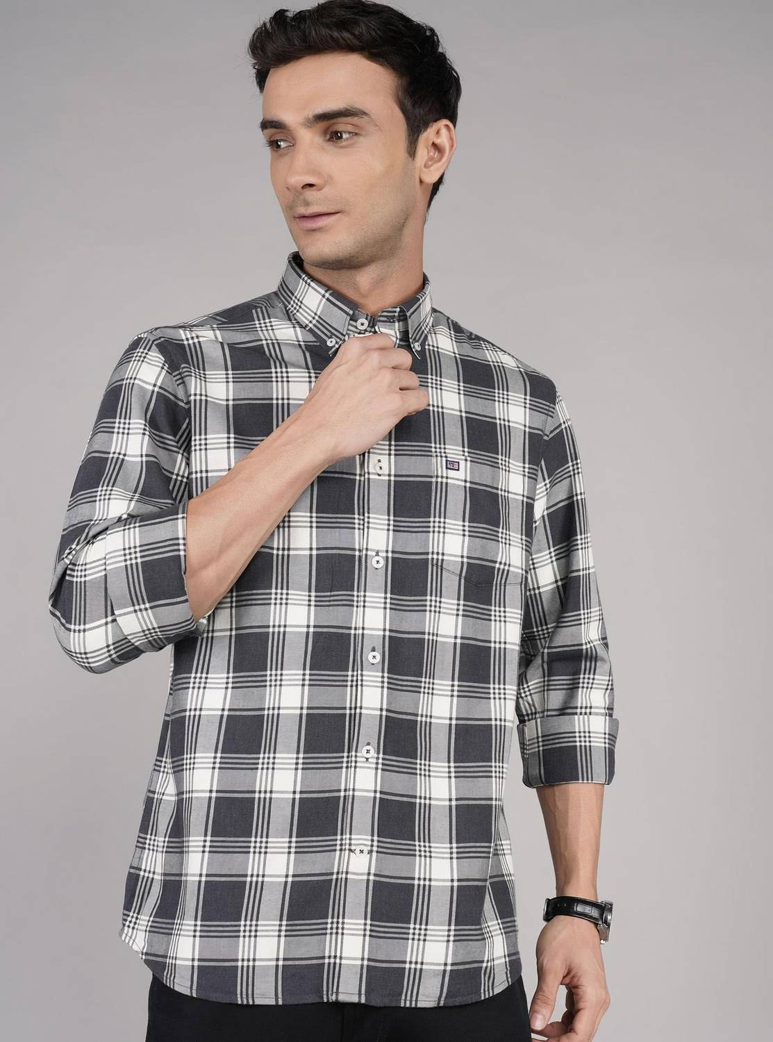 Arrow Sport Men Checkered Casual Grey, White Shirt