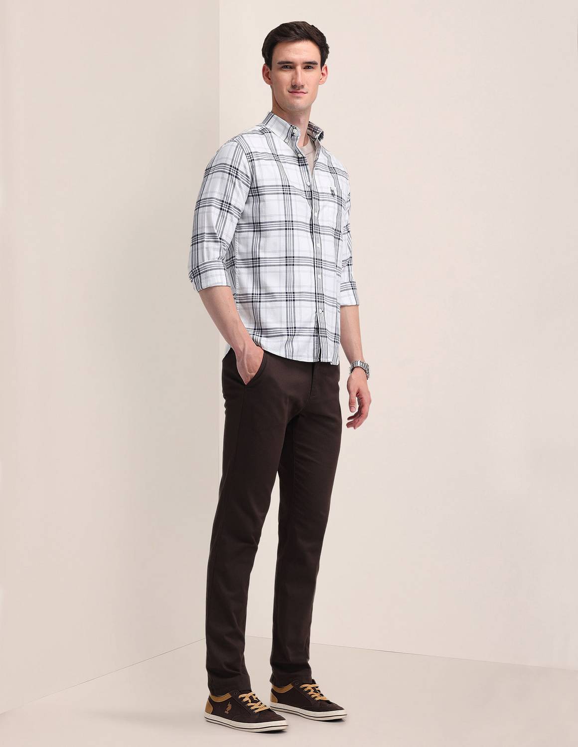 U.S. POLO ASSN. Men Checkered Casual White Shirt - Image 3