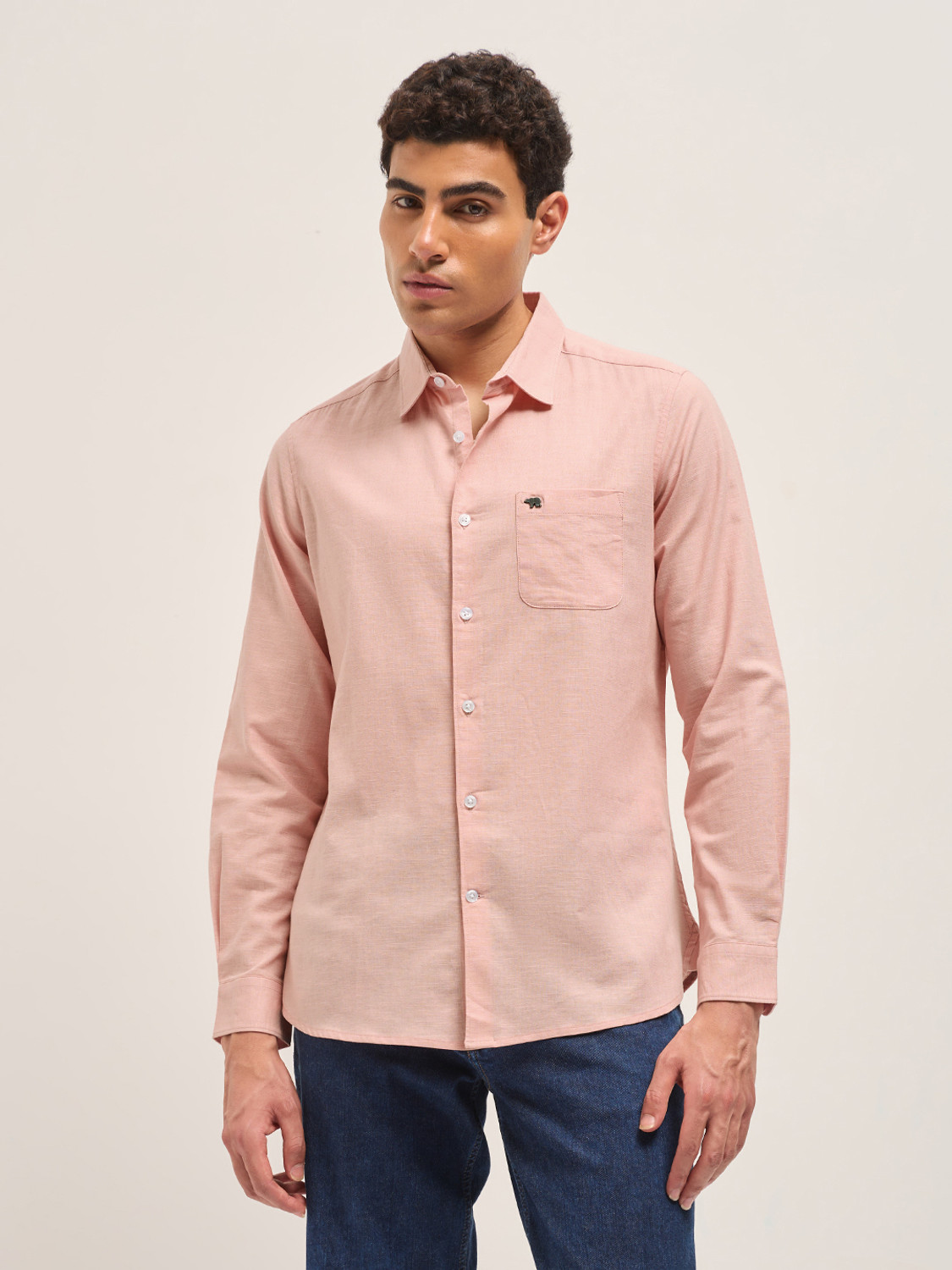 Image of THE BEAR HOUSE Men Solid Casual Pink Shirt
