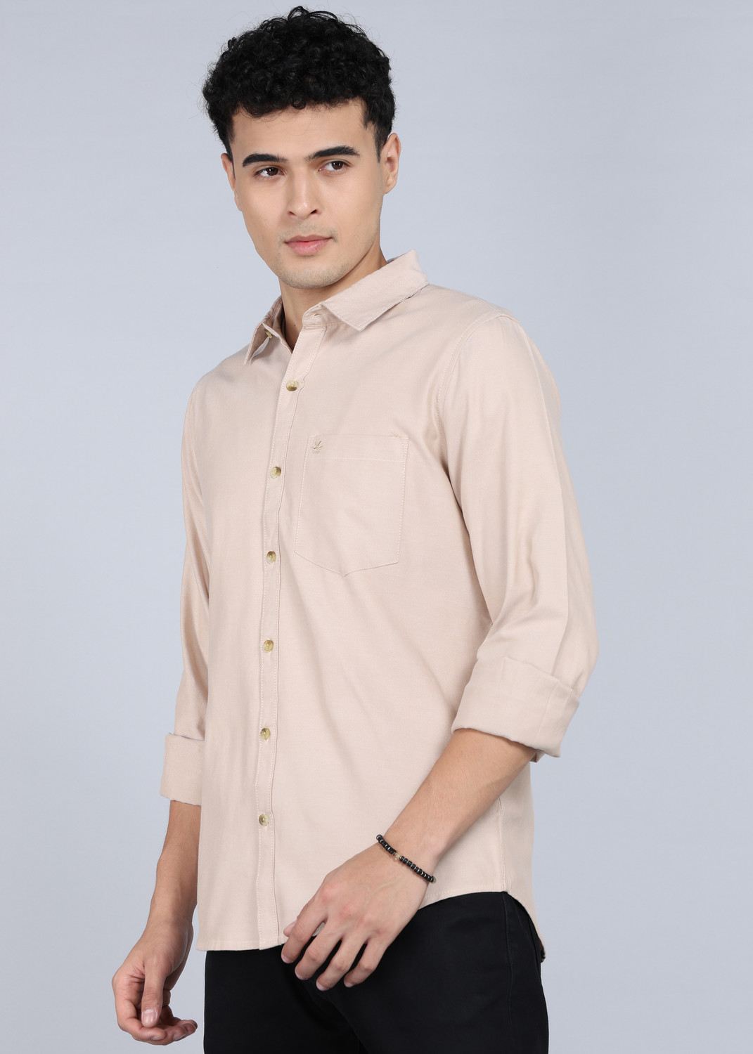 Image of WROGN Men Solid Casual Beige Shirt