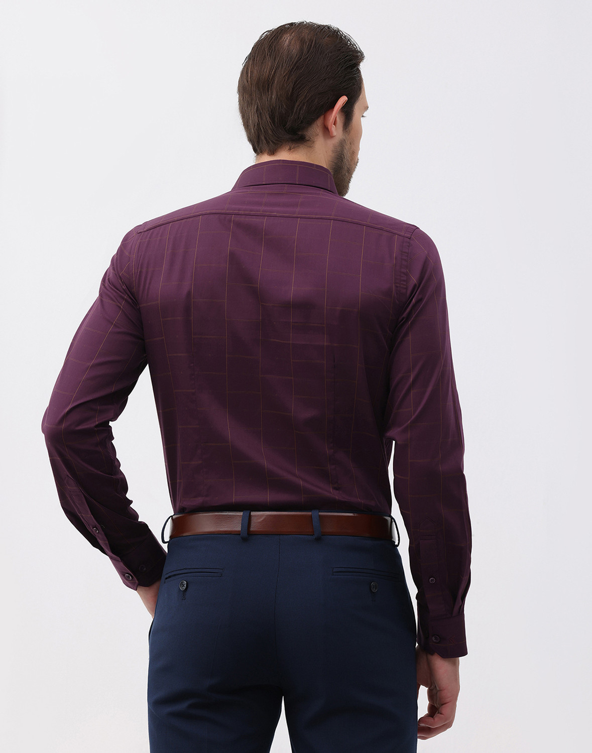 Image of Blackberrys Men Checkered Formal Maroon Shirt