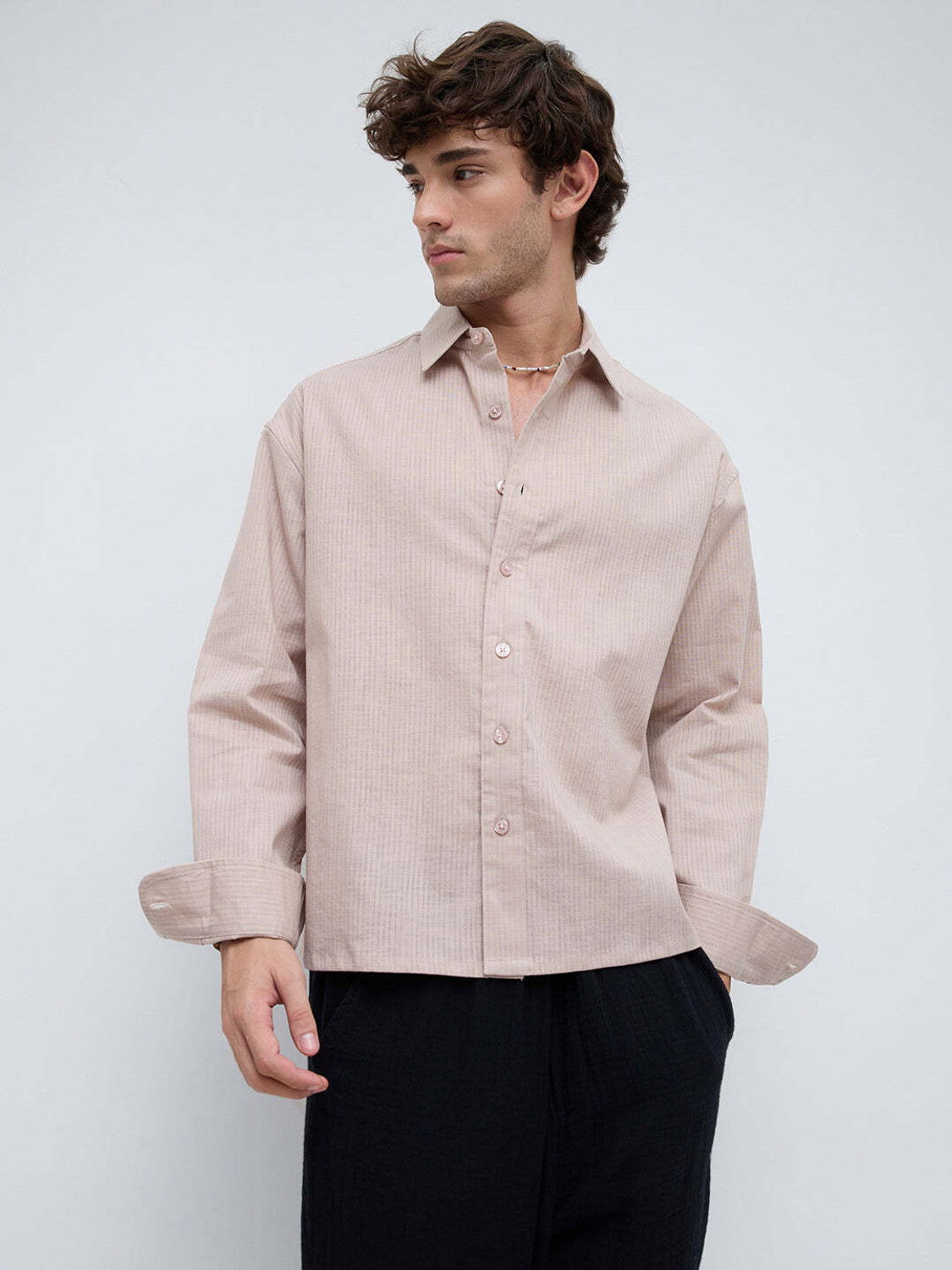 Image of VASTRADO Men Solid Casual Beige Shirt