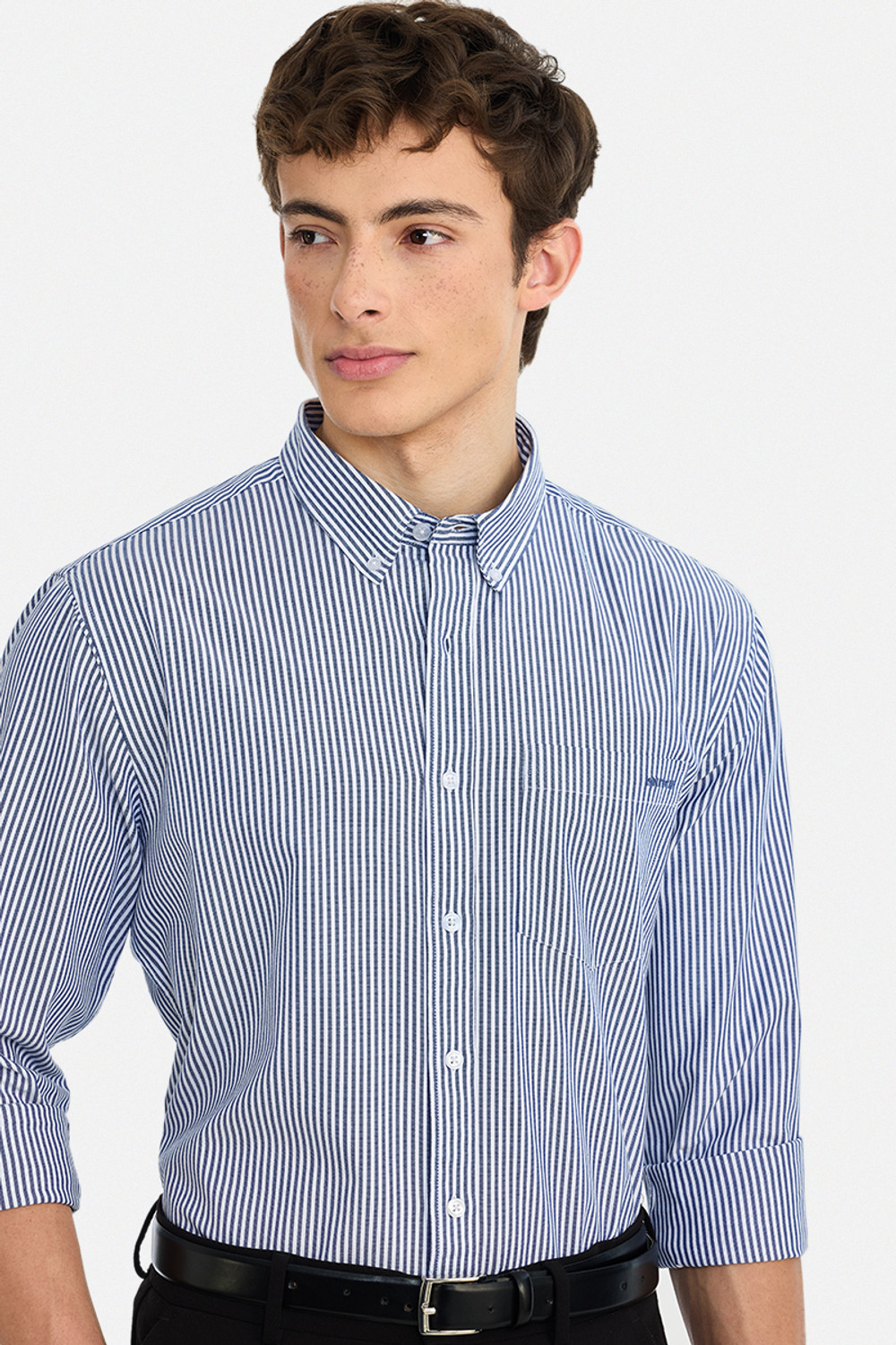 Image of Snitch Men Striped Casual Dark Blue Shirt