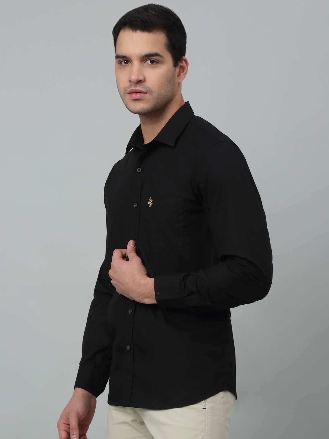 Image of CANTABIL Men Solid Casual Black Shirt