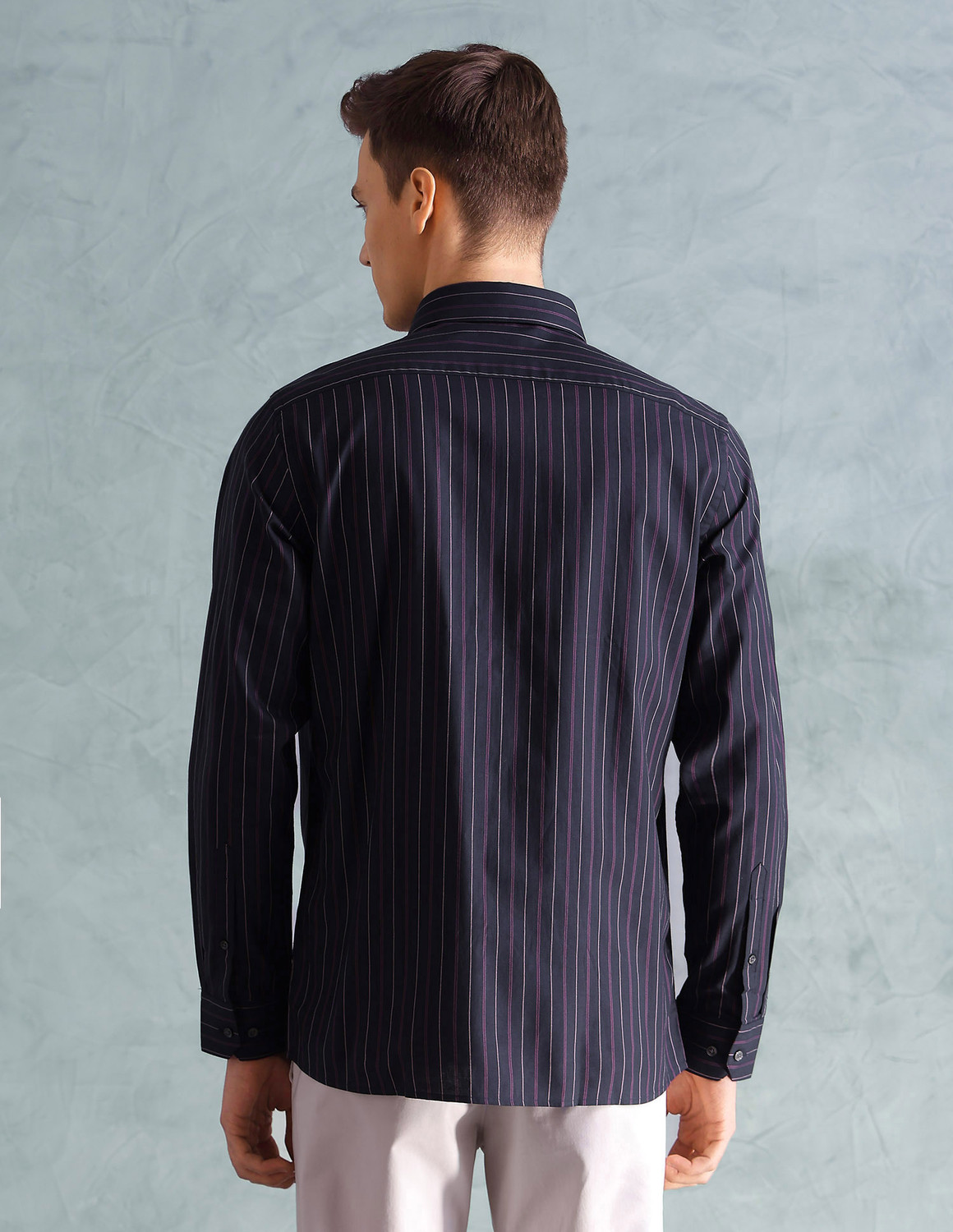 Image of ARROW Men Striped Formal Blue Shirt