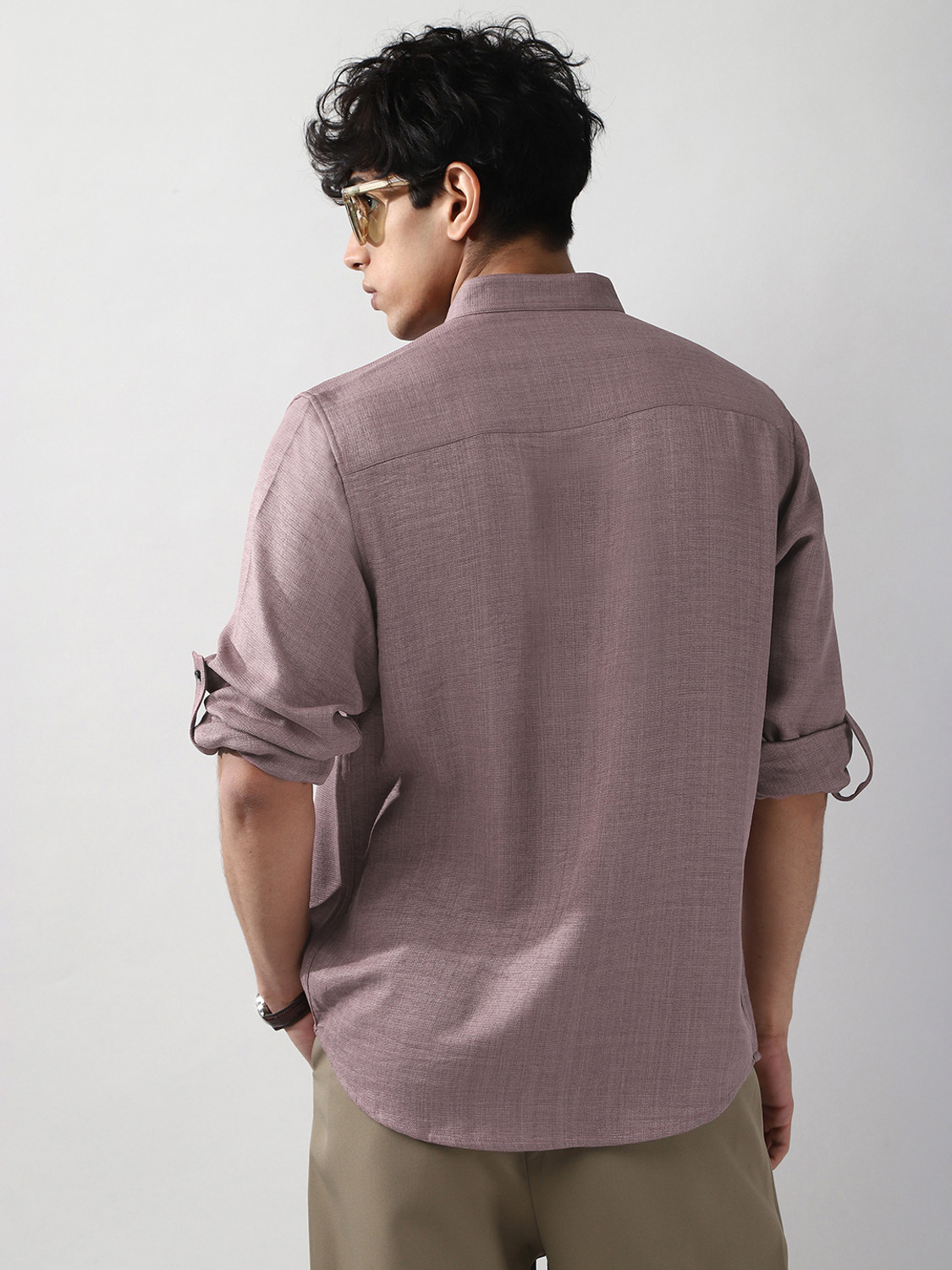 Image of Urbano Fashion Men Solid Casual Purple Shirt