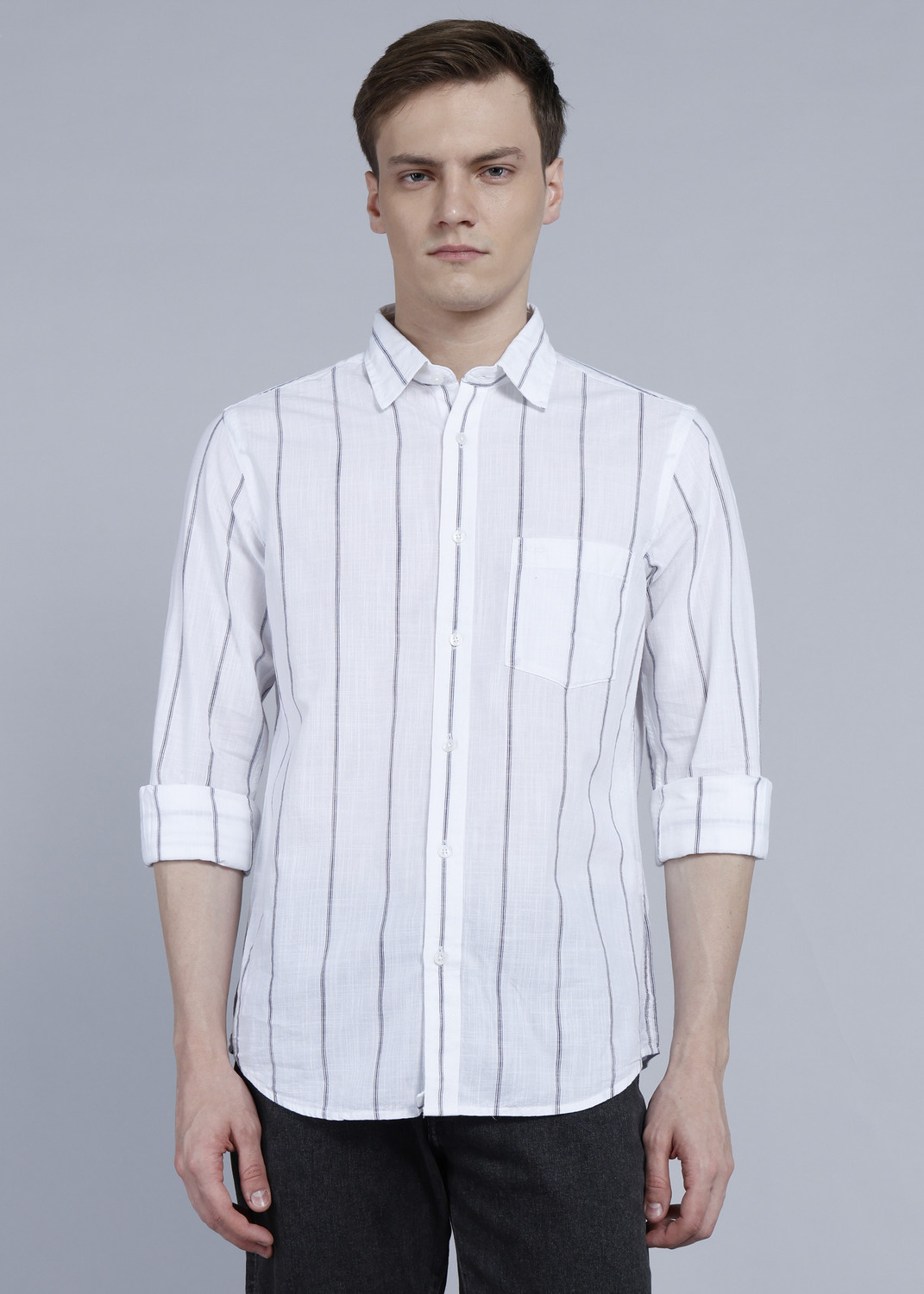 Image of COLORPLUS Men Striped Casual White Shirt