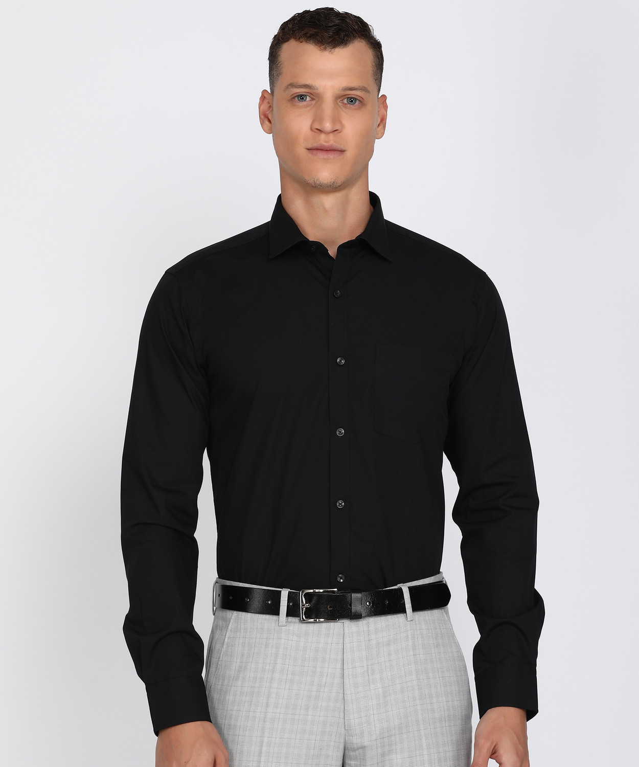 Image of PARK AVENUE Men Solid Formal Black Shirt