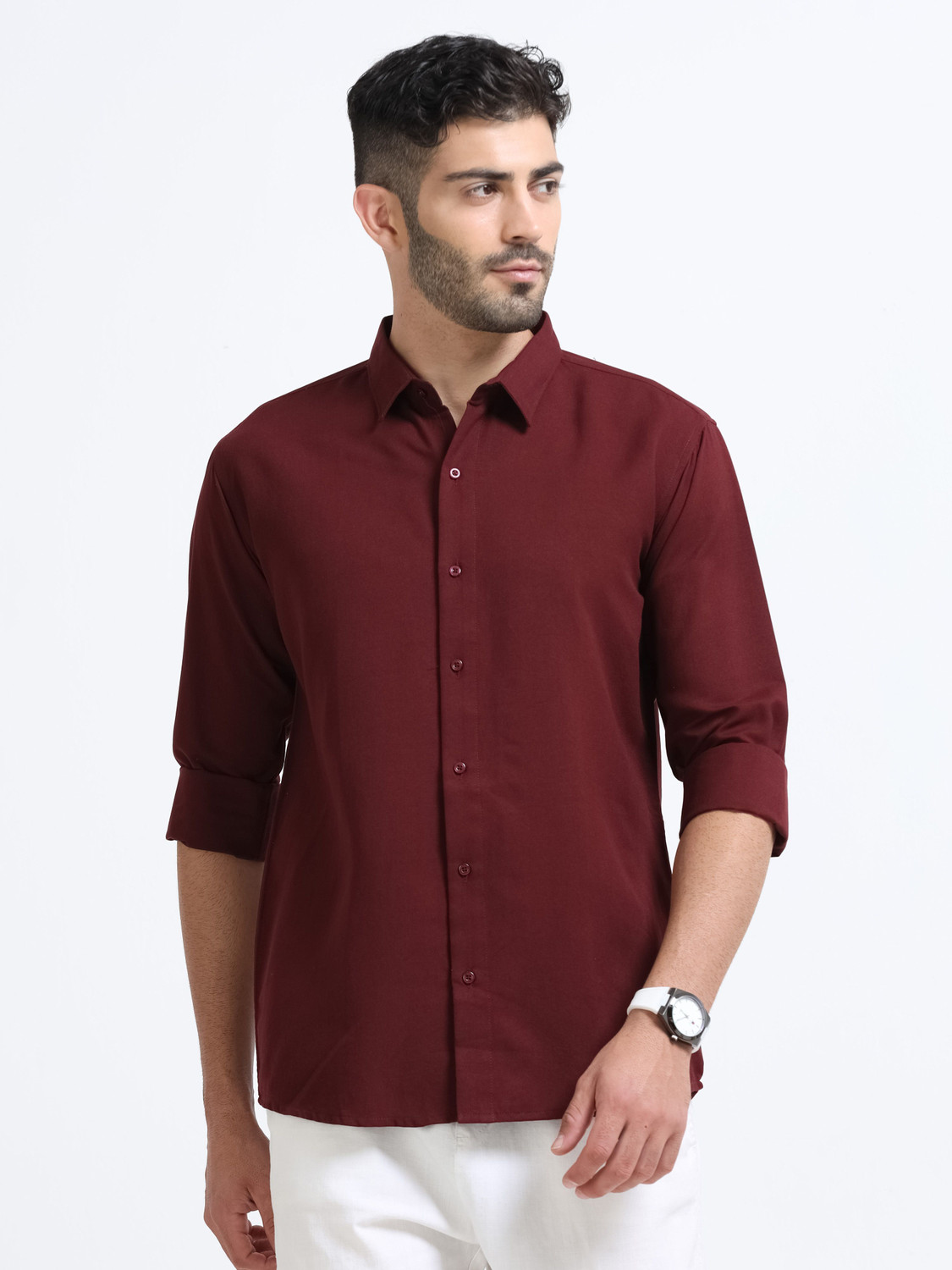 Image of VASTRAWEAR Men Solid Casual Maroon Shirt
