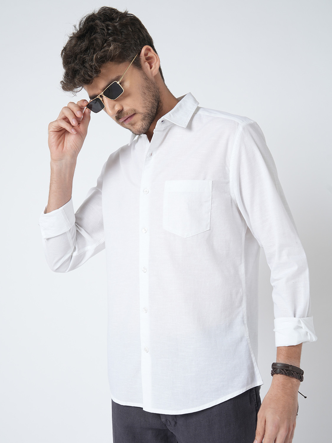 Image of VASTRADO Men Solid Casual White Shirt