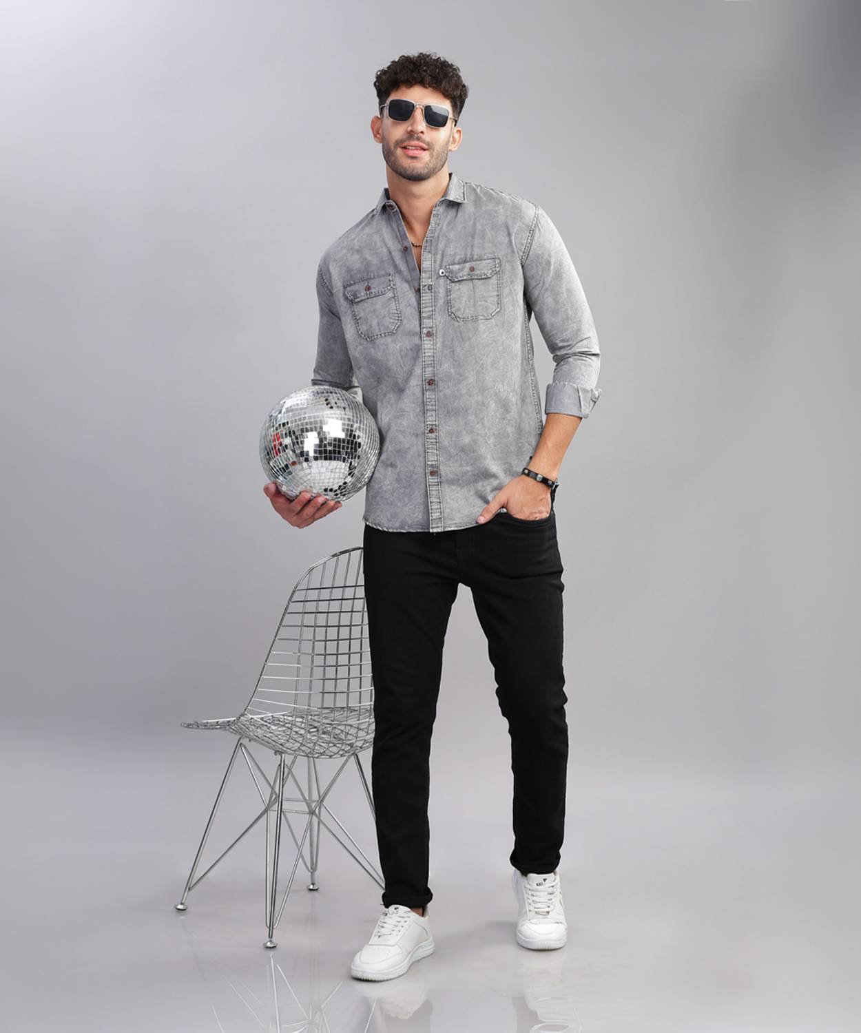 AIDAN PAUL Men Regular Fit Washed Spread Collar Casual Shirt