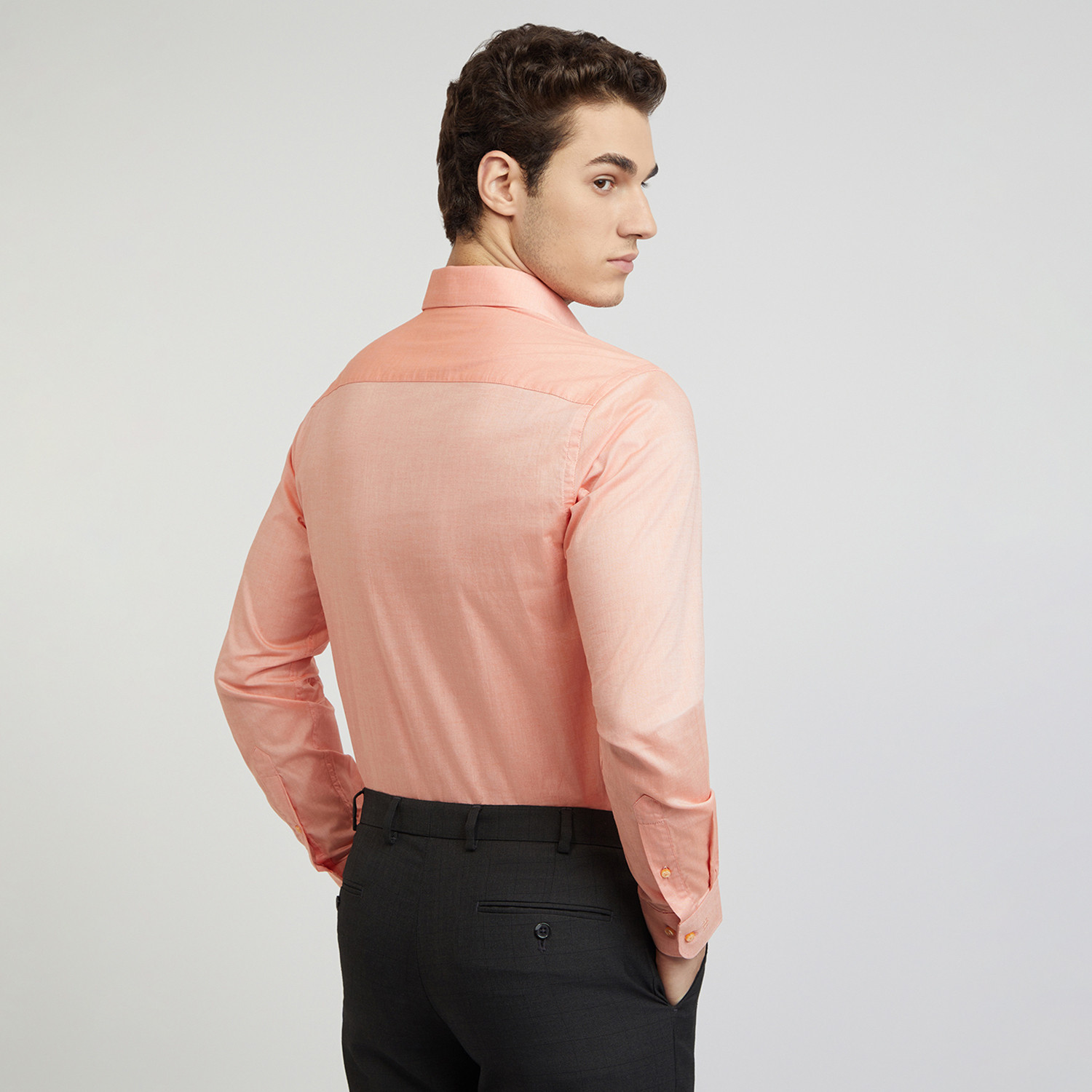 Image of Raymond Men Solid Formal Orange Shirt