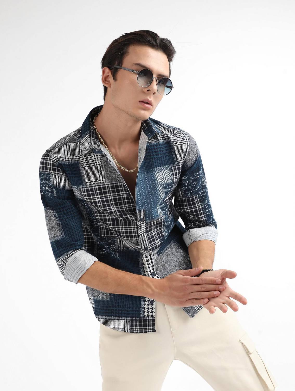CAHOOT Men Printed Casual Blue Shirt