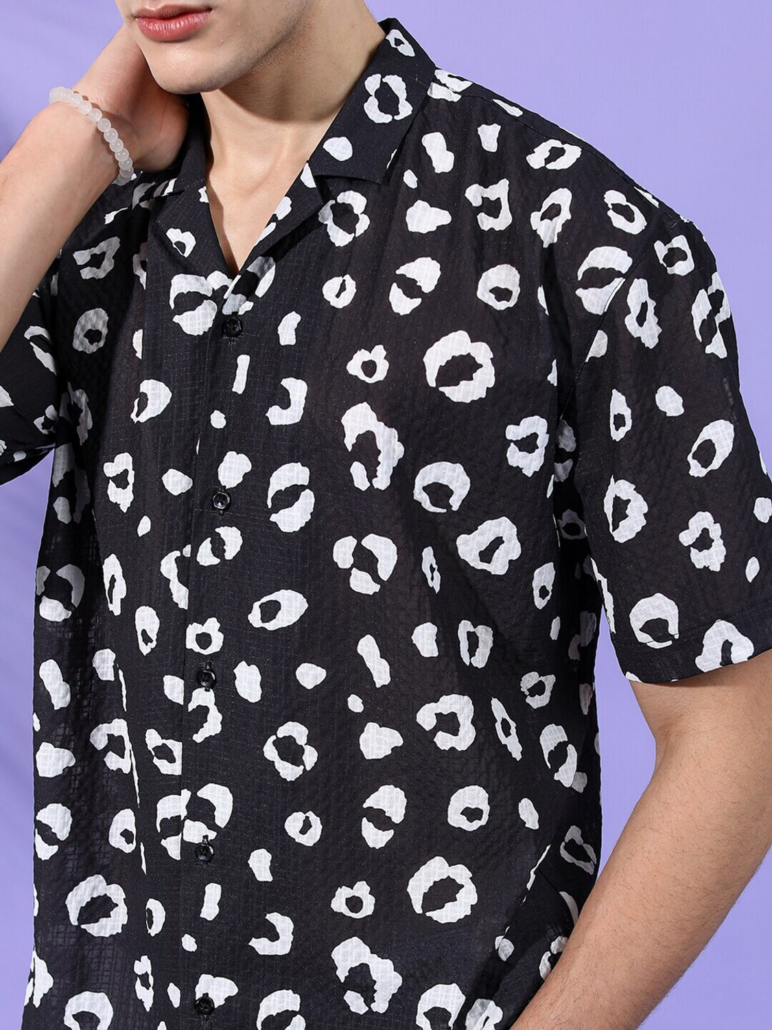 Image of The Indian Garage Co. Men Animal Print Beach Wear Black Shirt
