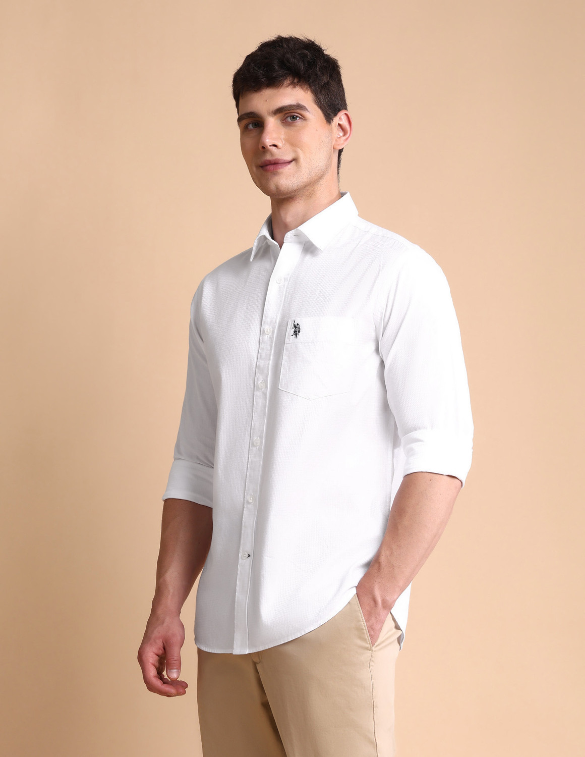 Image of U.S. POLO ASSN. Men Solid Casual White Shirt