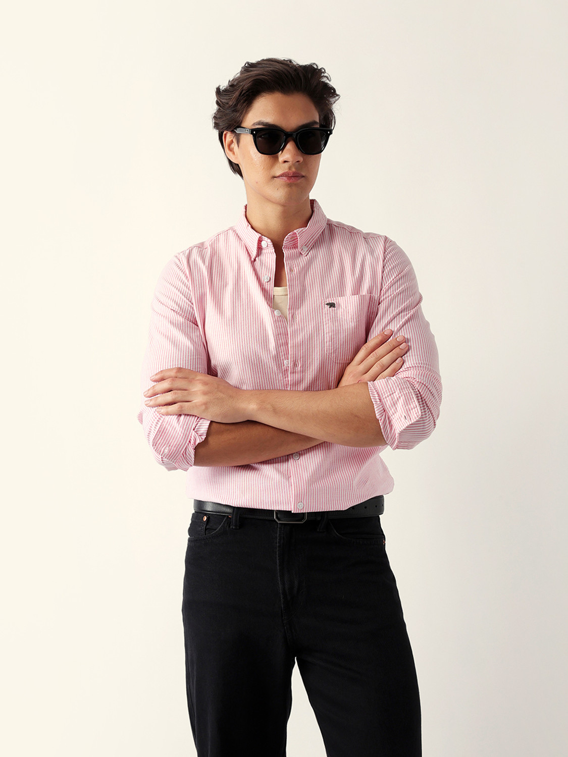 Image of THE BEAR HOUSE Men Striped Casual Pink Shirt