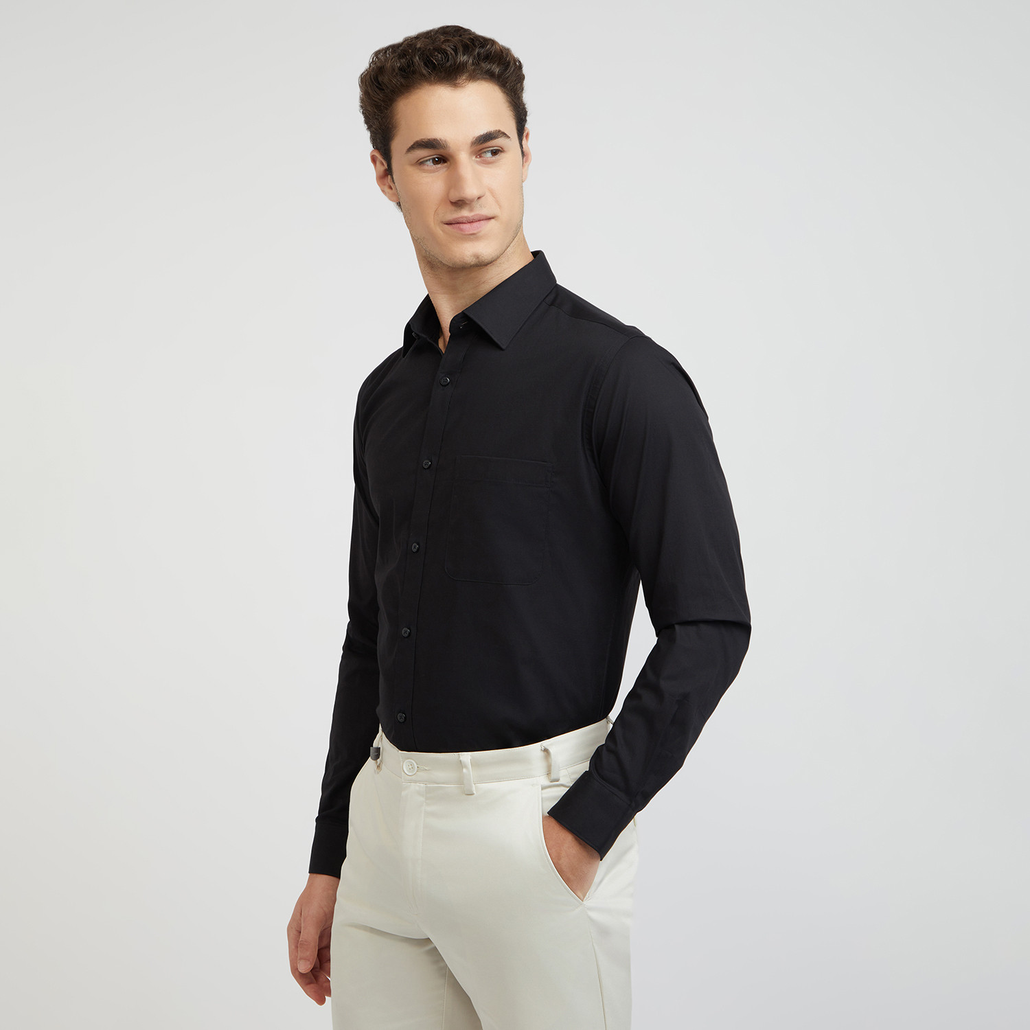 Image of Raymond Men Solid Formal Black Shirt