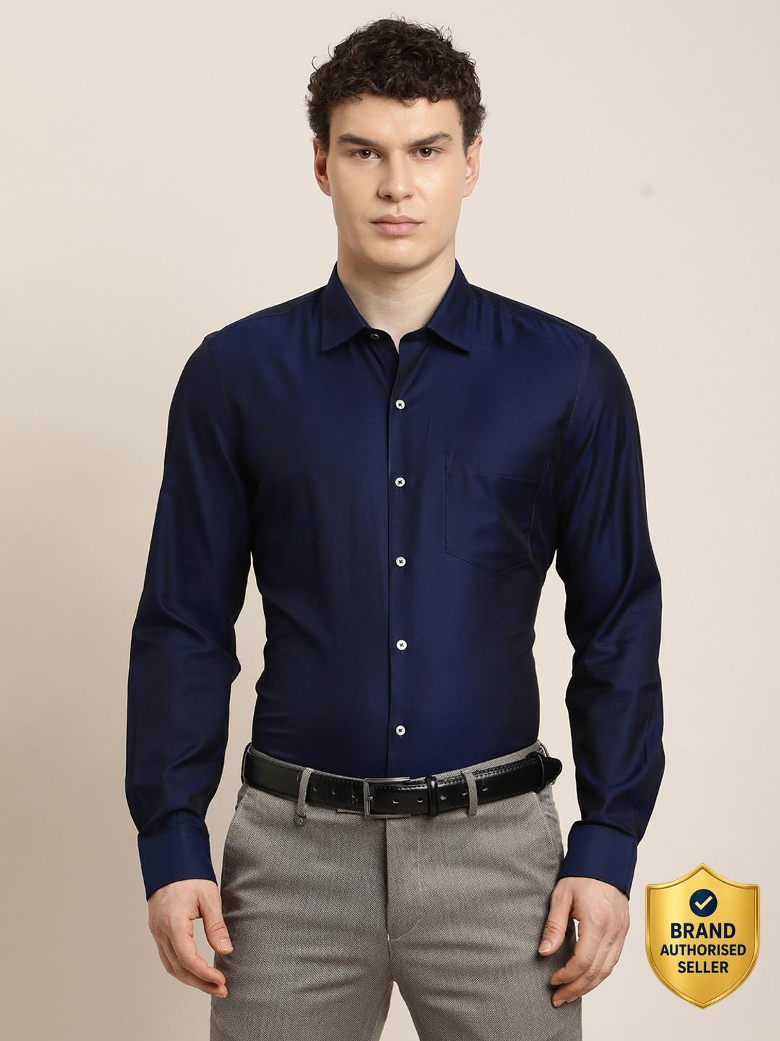 Image of TURTLE Men Solid Formal Blue Shirt