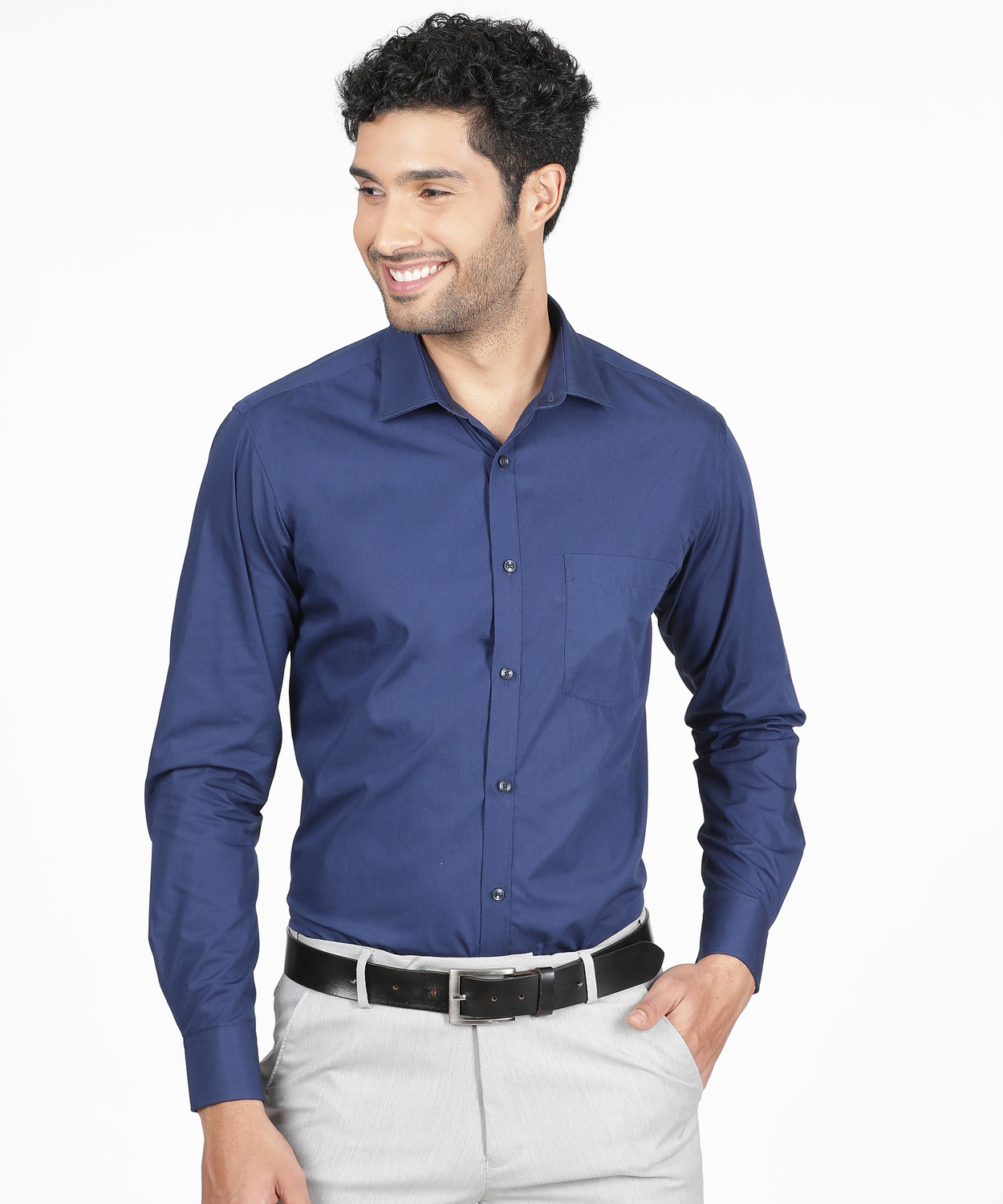 Image of PARK AVENUE Men Solid Formal Blue Shirt