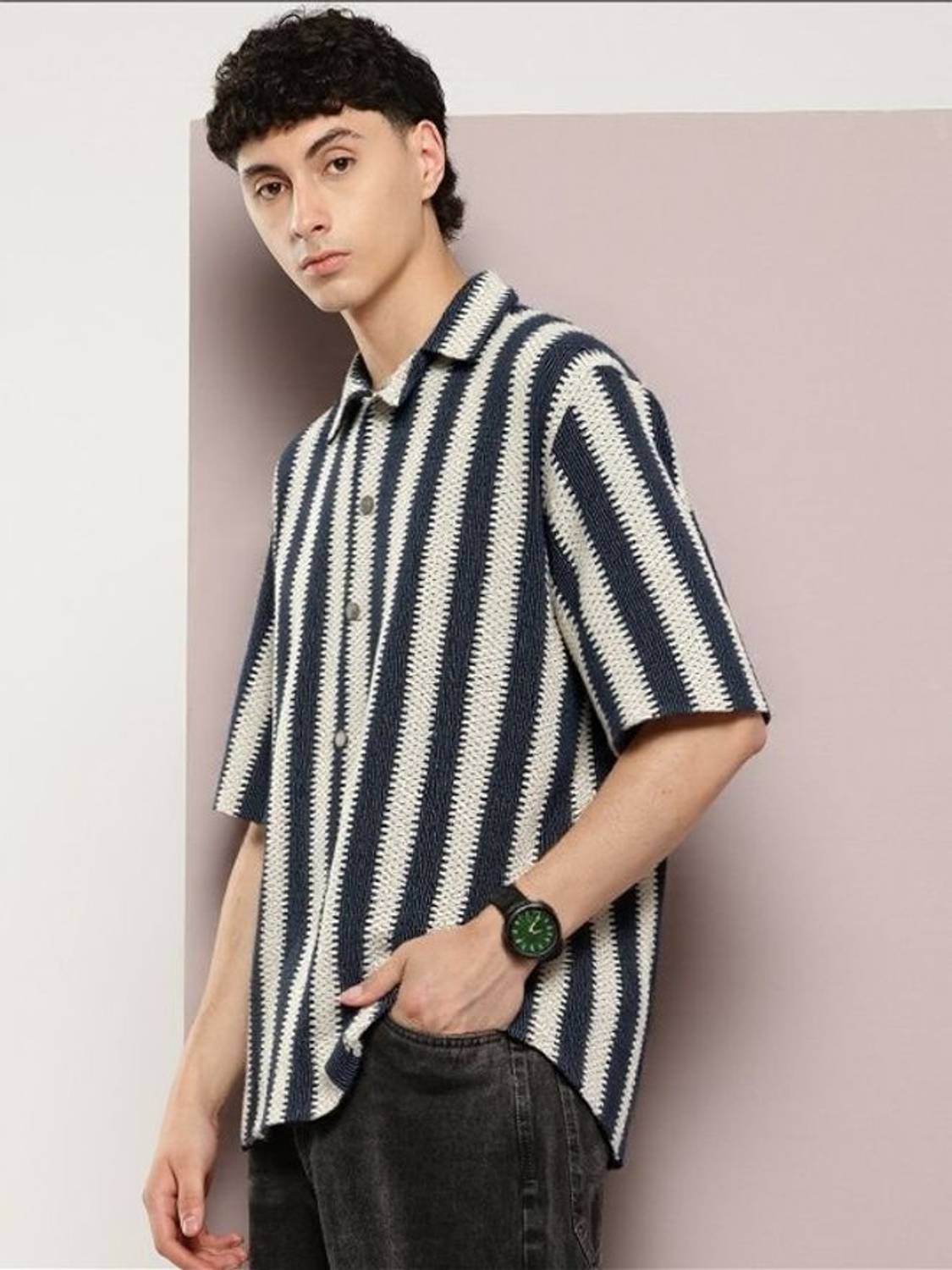 TOUGHTEES Men Striped Casual Shirt (Black, Beige) - Image 3