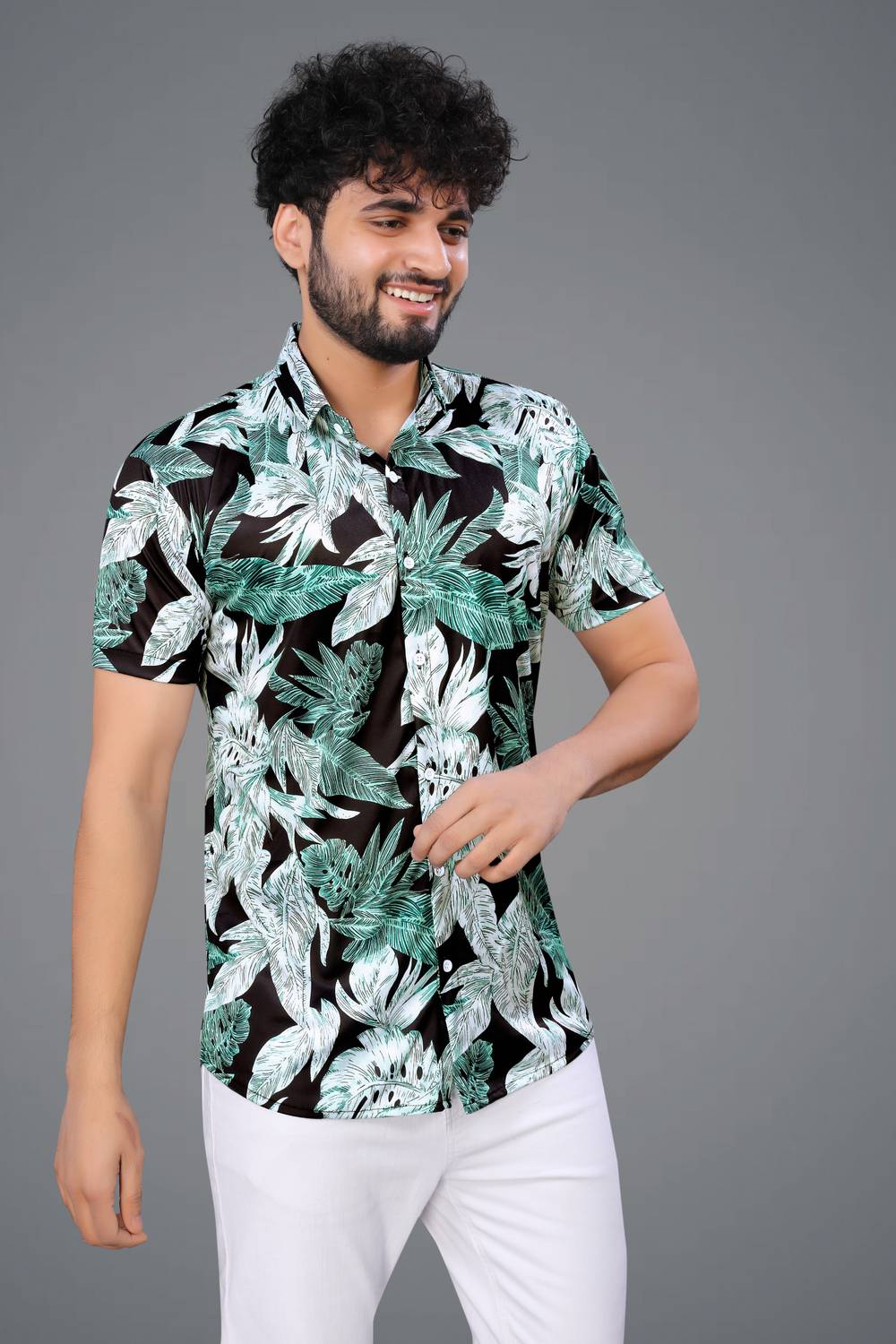 LEMBRIKA Men Printed Casual Black, Green Shirt