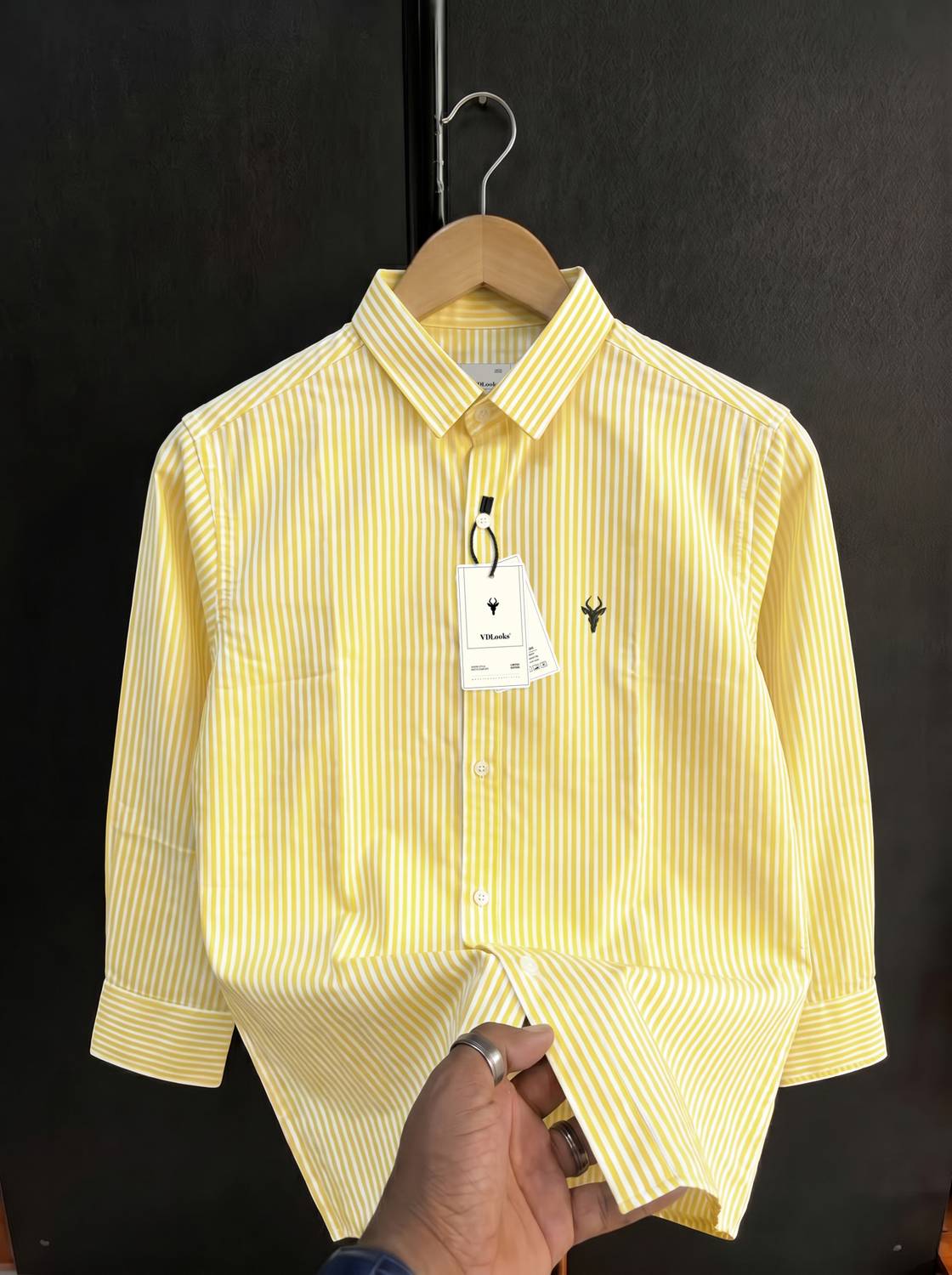 VD Looks Men Yellow Striped Casual Shirt