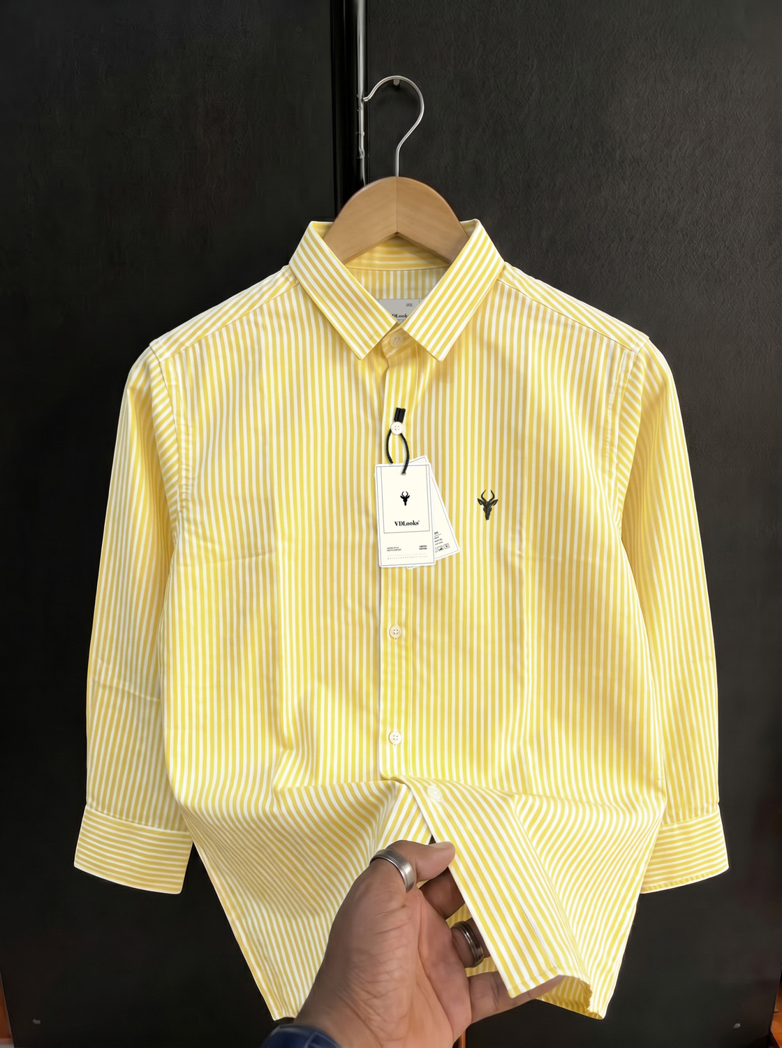 Image of vdlooks Men Striped Casual Yellow Shirt