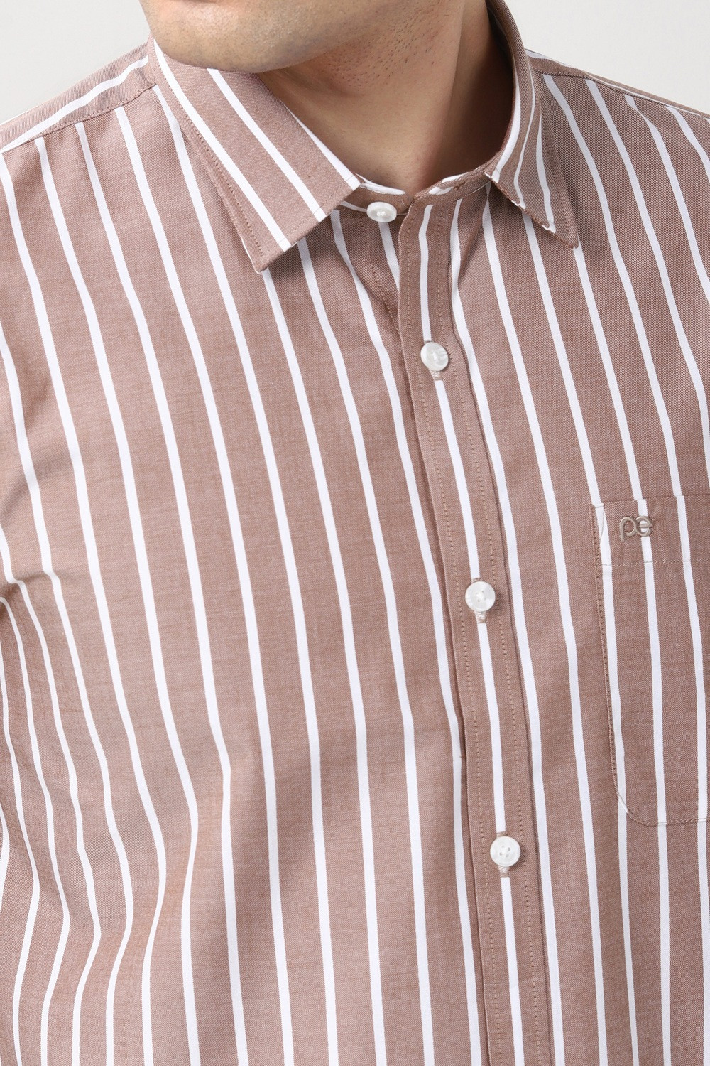 Image of PETER ENGLAND Men Striped Casual Brown Shirt