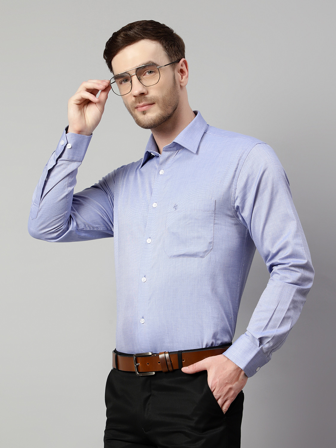 CANTABIL Men Solid Formal Blue Shirt