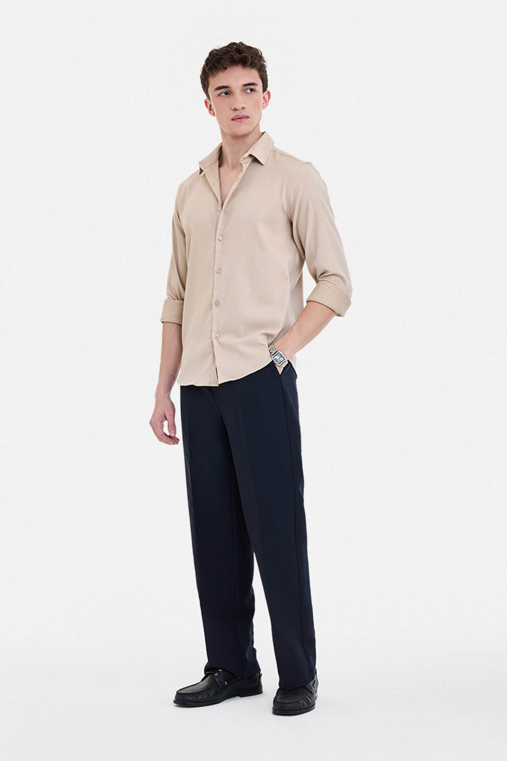 Image of Snitch Men Solid Formal Beige Shirt
