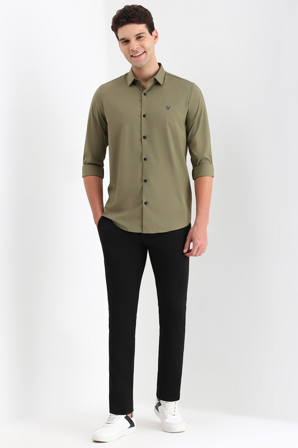 Image of Allen Solly Men Solid Casual Green Shirt