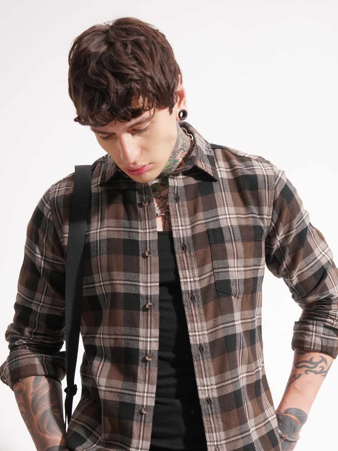 Image of HIGHLANDER Men Checkered Casual Brown Shirt