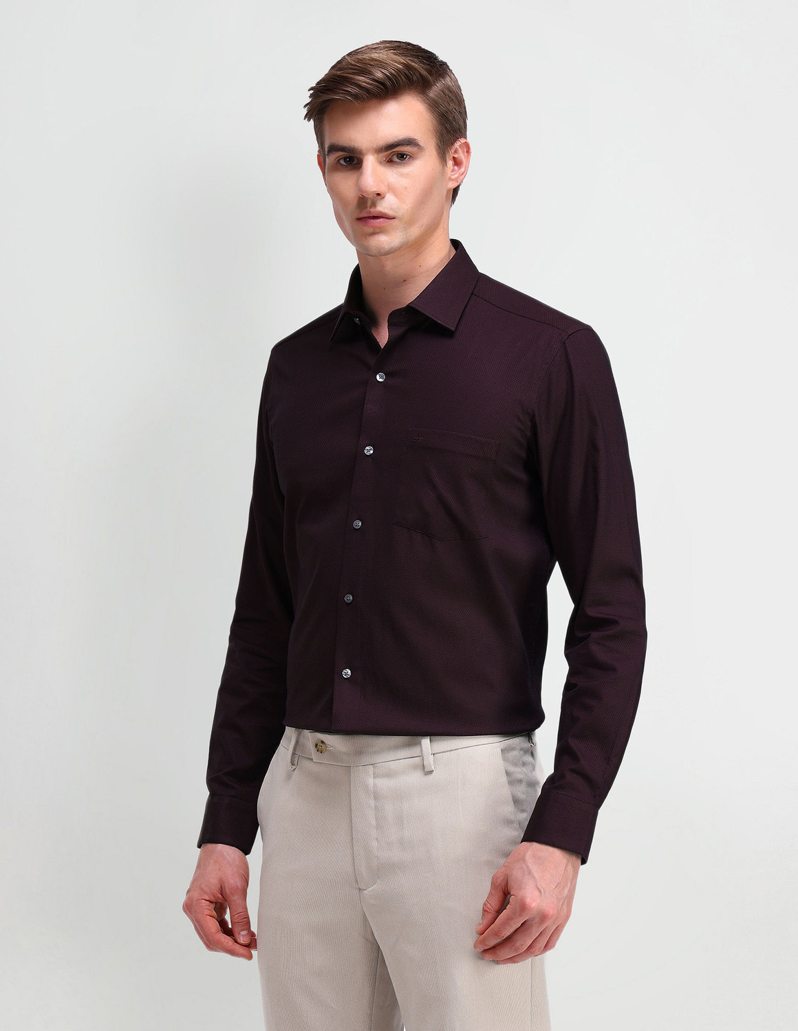 Image of ARROW Men Self Design Formal Red Shirt