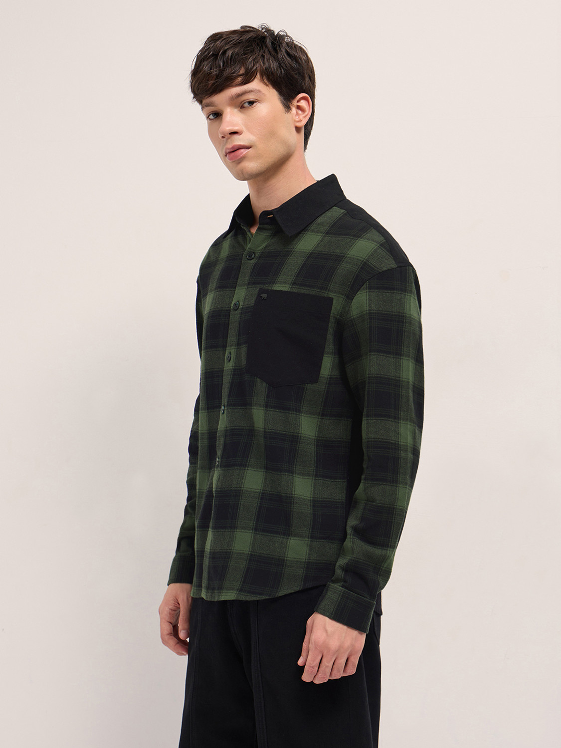 Image of THE BEAR HOUSE Men Checkered Casual Green Shirt