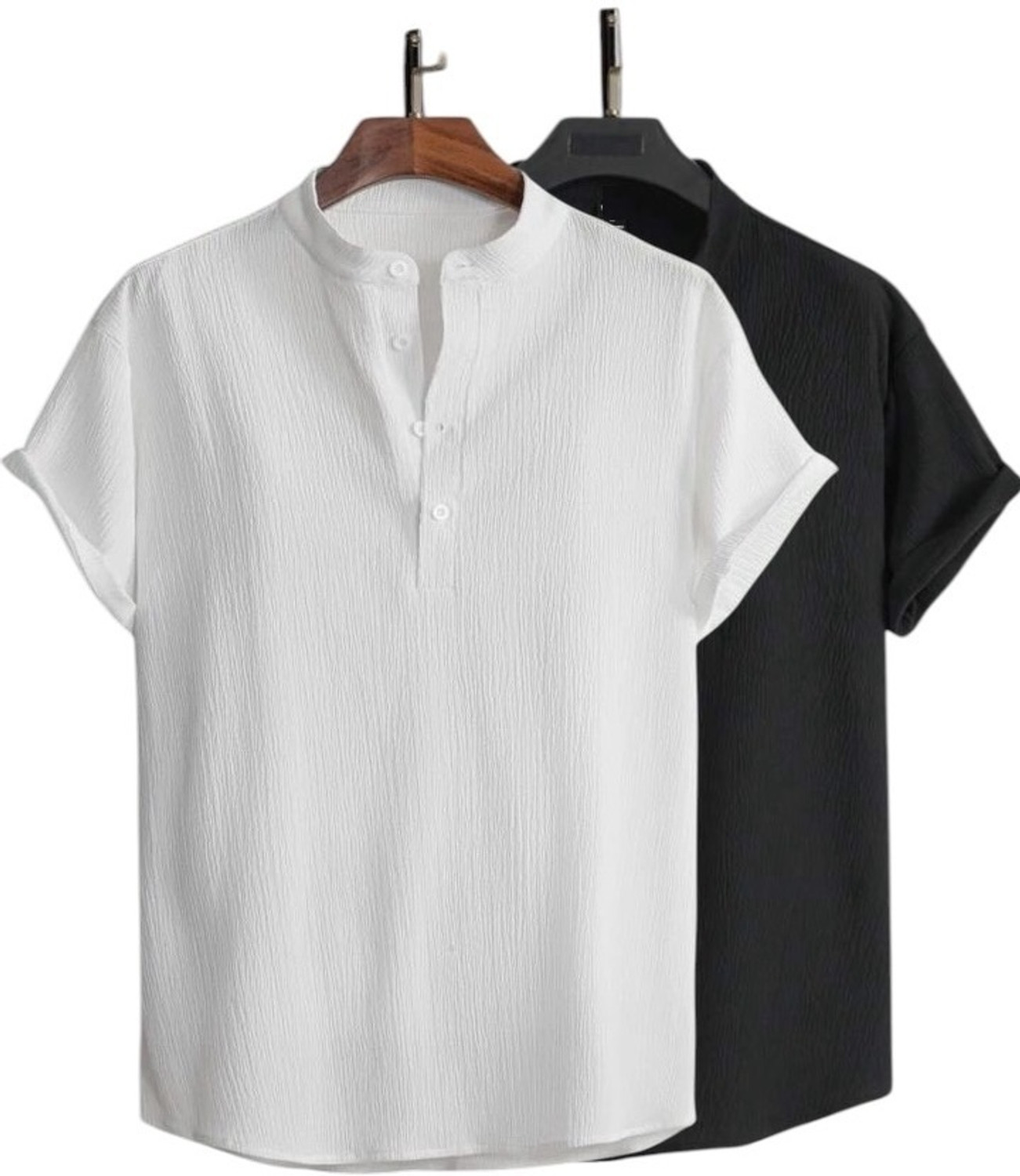 Image of METRONAUT Men Solid Casual Black, White Shirt