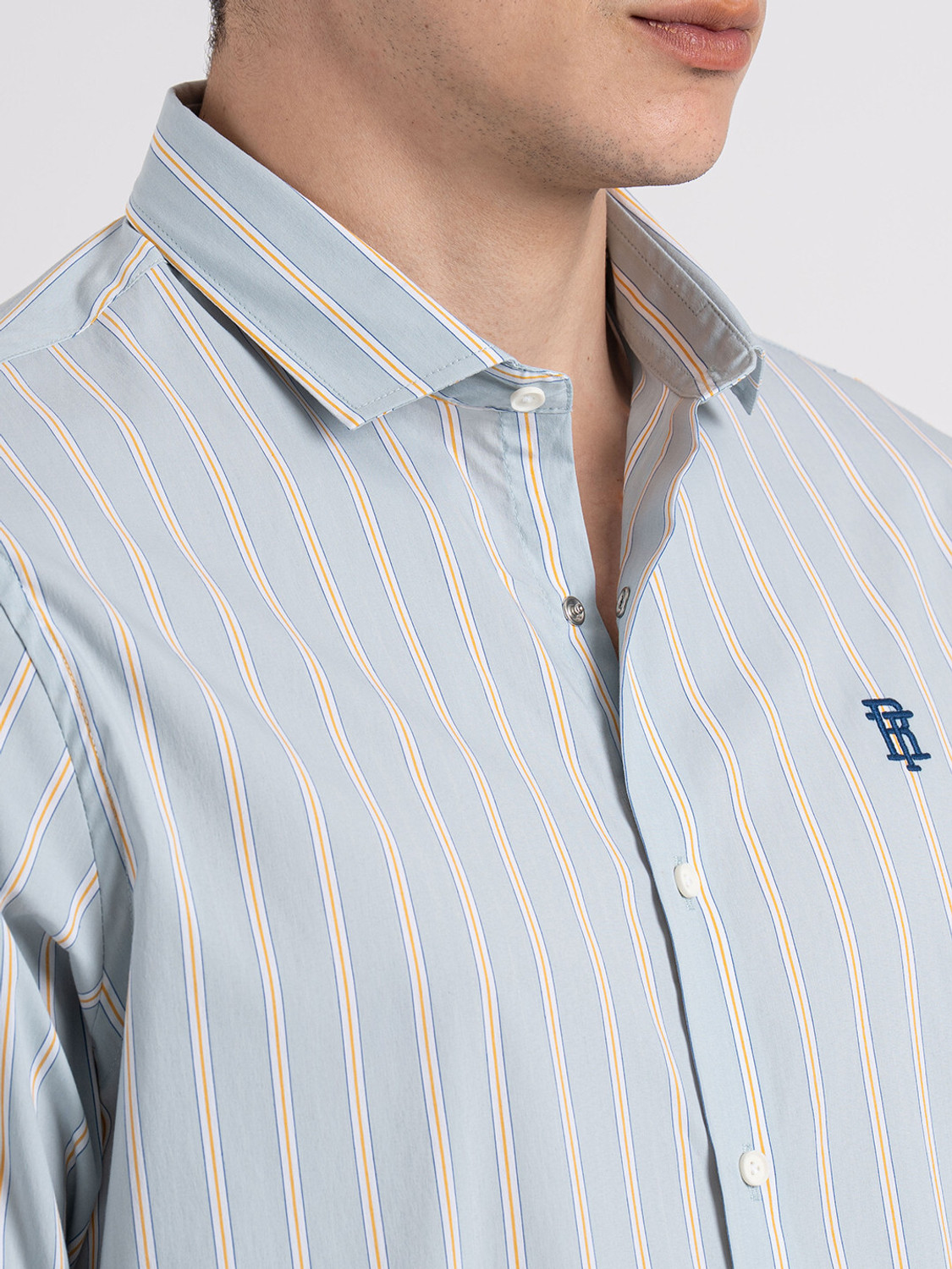 Image of RED TAPE Men Striped Casual Grey Shirt