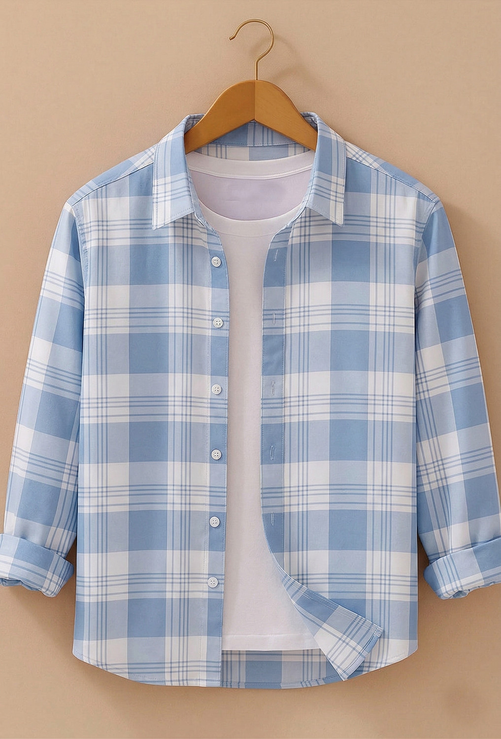 Image of SHIRTZONE Men Checkered Casual Light Blue Shirt