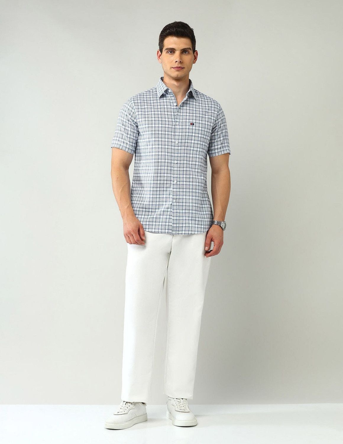 Image of AD by Arvind Men Checkered Casual Grey Shirt