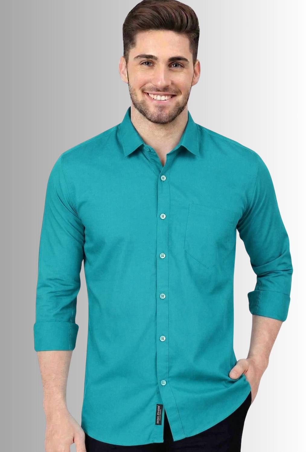 Feel high Men Regular Fit Solid Spread Collar Casual Shirt
