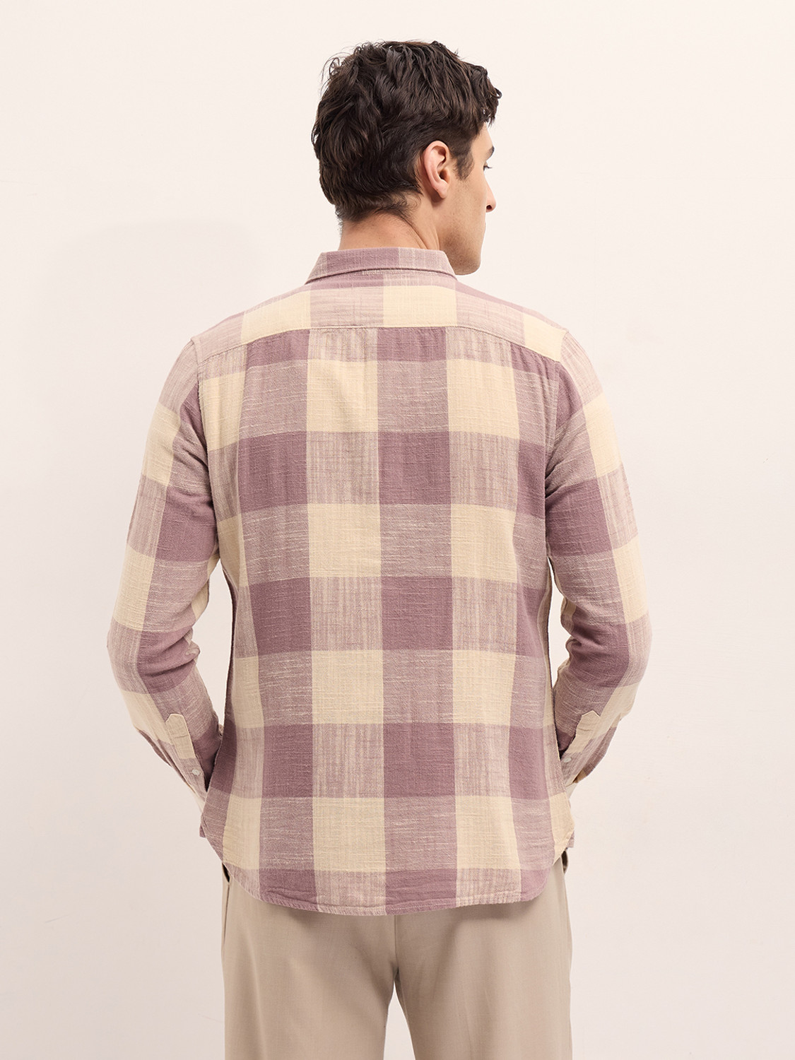 Image of THE BEAR HOUSE Men Checkered Casual Pink Shirt
