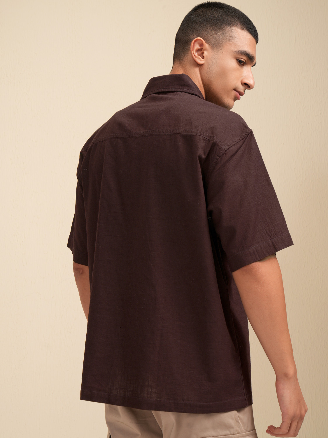 Image of HIGHLANDER Men Solid Casual Brown Shirt