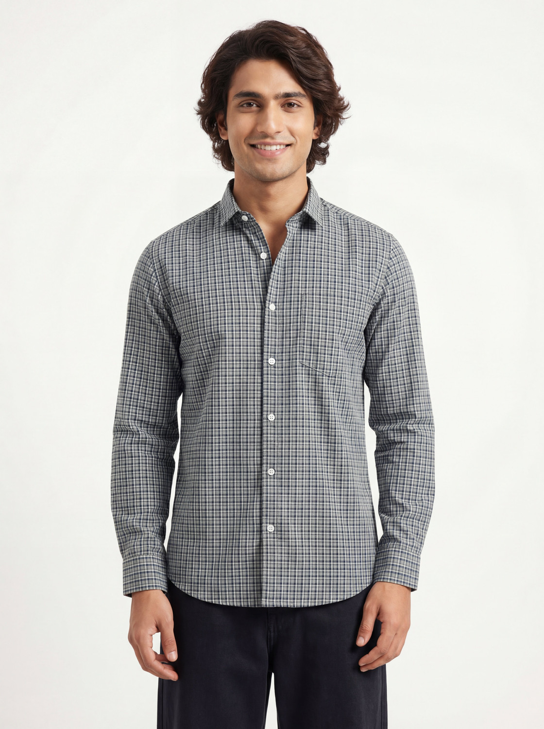 Image of Roadster Men Checkered Casual Grey Shirt