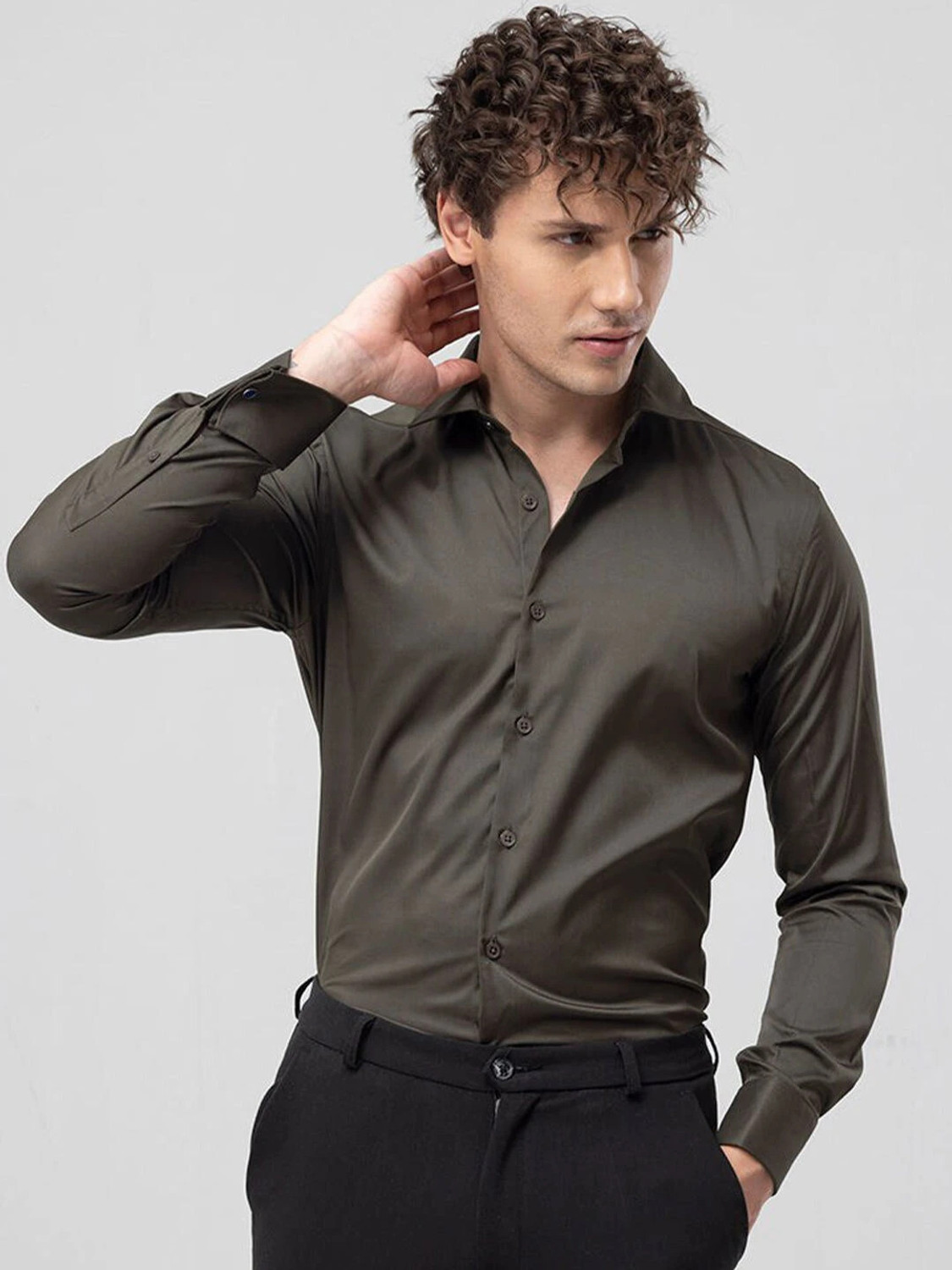 Image of Snitch Men Solid Casual Grey Shirt