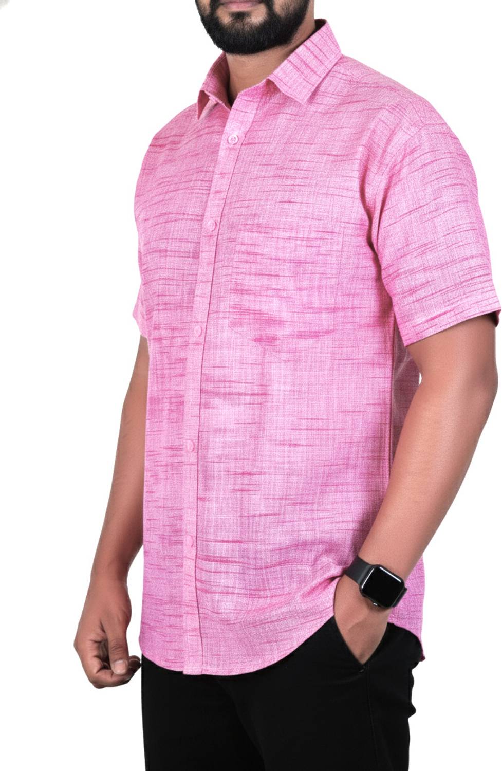 AuzaSho Collection Men Self Design Casual Pink Shirt