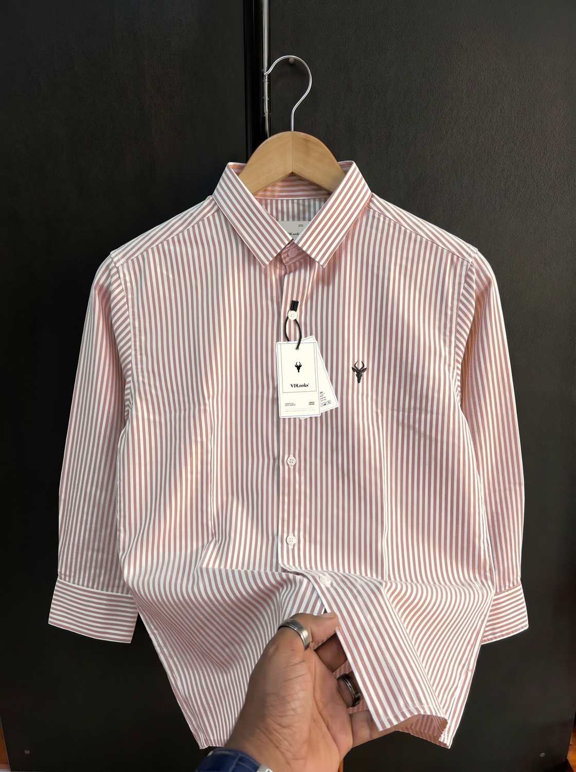 Image of VD Looks Men Striped Casual White, Brown Shirt