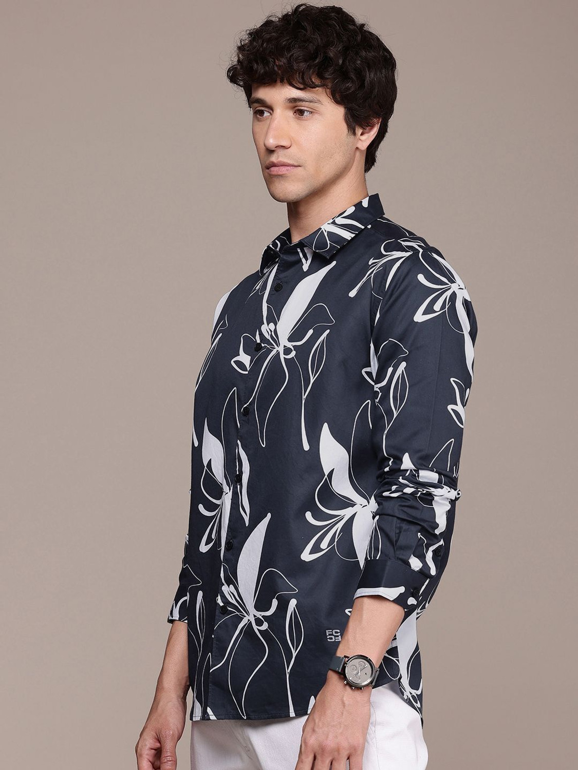 Image of French Connection Men Printed Casual Blue Shirt